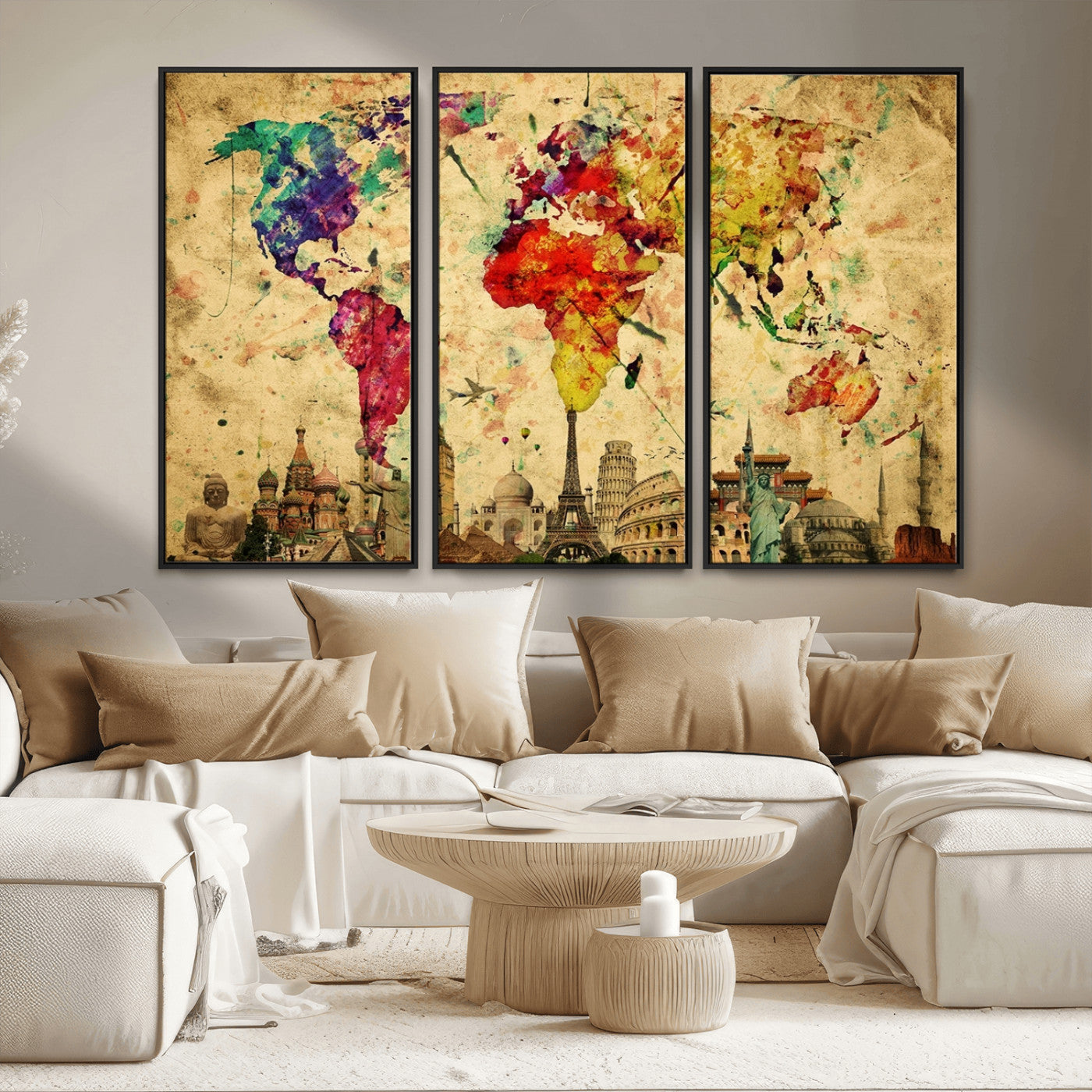 MGV-FC-48X32-3P - Colorful World Map Wall Art World Map Canvas Print