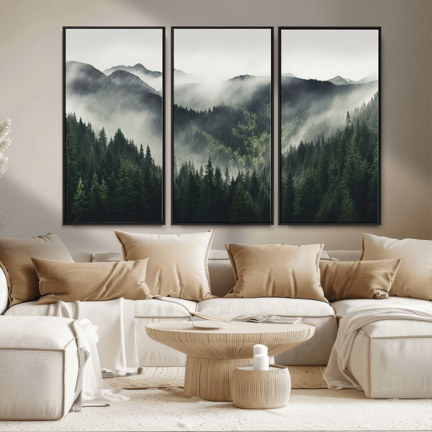 MGV-FC-48X32-3P - Misty Forest Canvas Print Wall Art Premium Canvas Print a Foggy and Serene Atmosphere