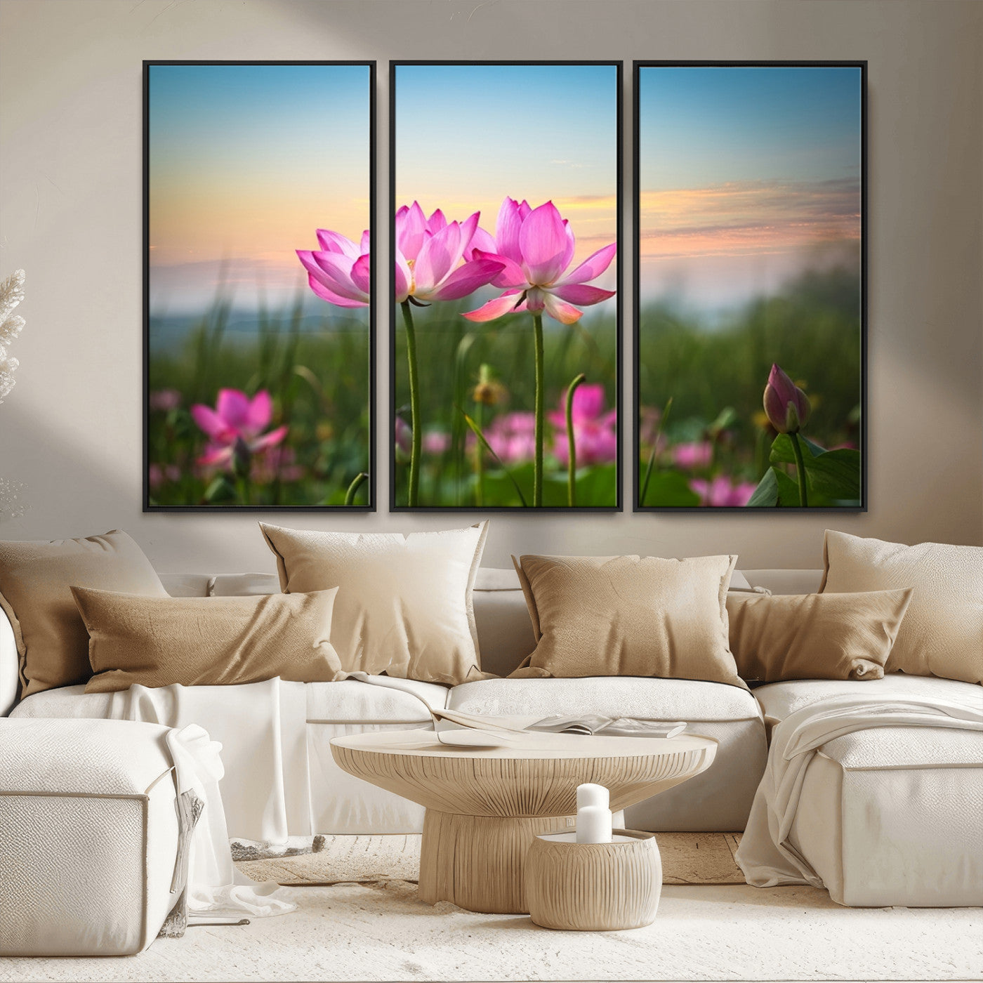 MGV-FC-48X32-3P - Pink Flower on the Mountain Canvas Print, Framed Pink Flower Canvas Wall Art