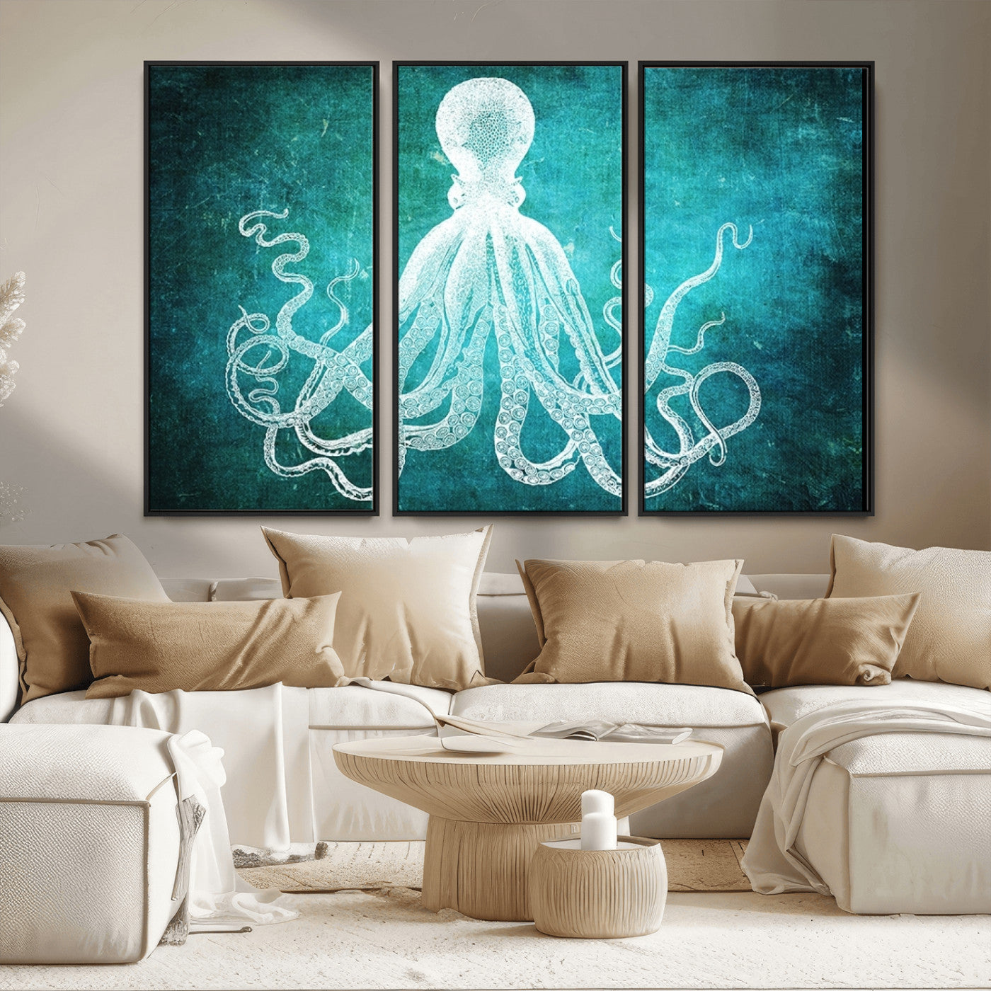 MGV-FC-48X32-3P - Green Octopus Abstract Wall Art Canvas Print