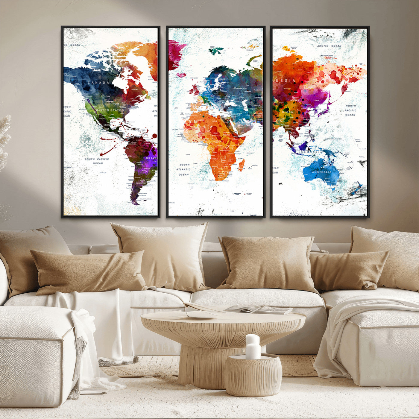 MGV-FC-48X32-3P - Push Pin World Map Canvas Print – Framed Wall Art for Couples to Track Their Travels – Anniversary