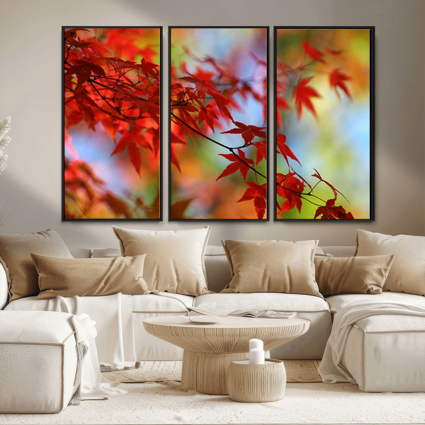 MGV-FC-48X32-3P - Red Leaves Autumn Forest Wall Art Canvas, Red Leaves Autumn Forest Canvas Print