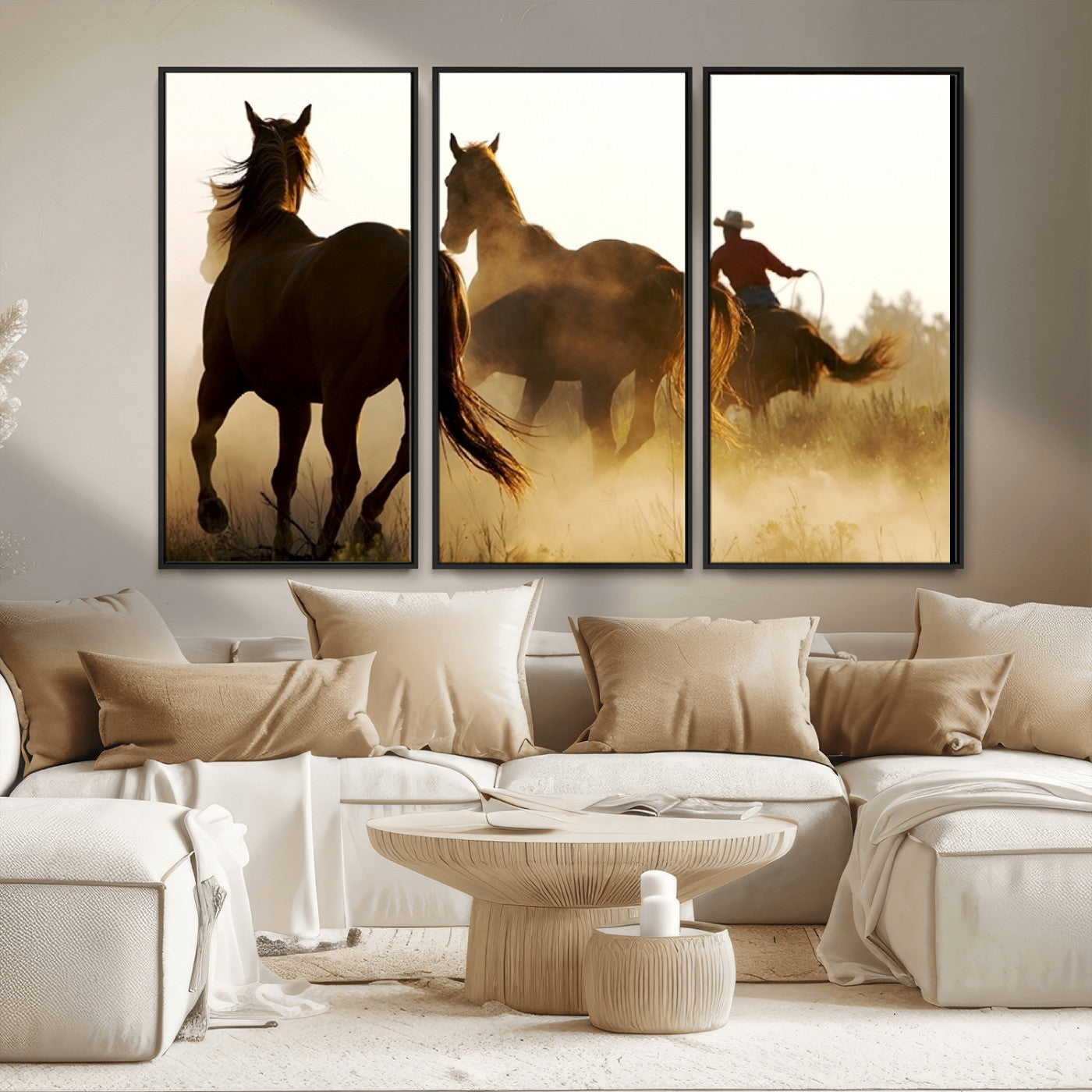 MGV-FC-48X32-3P - Horses and Cowboys Wall Art Canvas Print