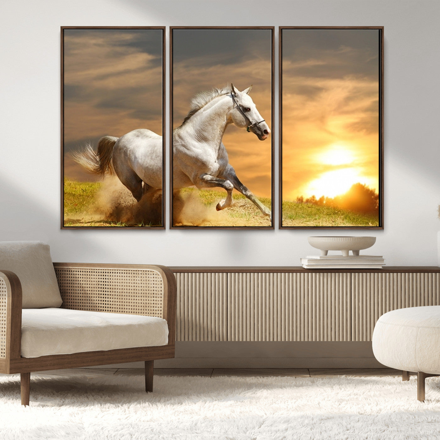 MGV-FC-48X32-3P - Large Wall Art Galloping White Horse at Sunset Canvas Print