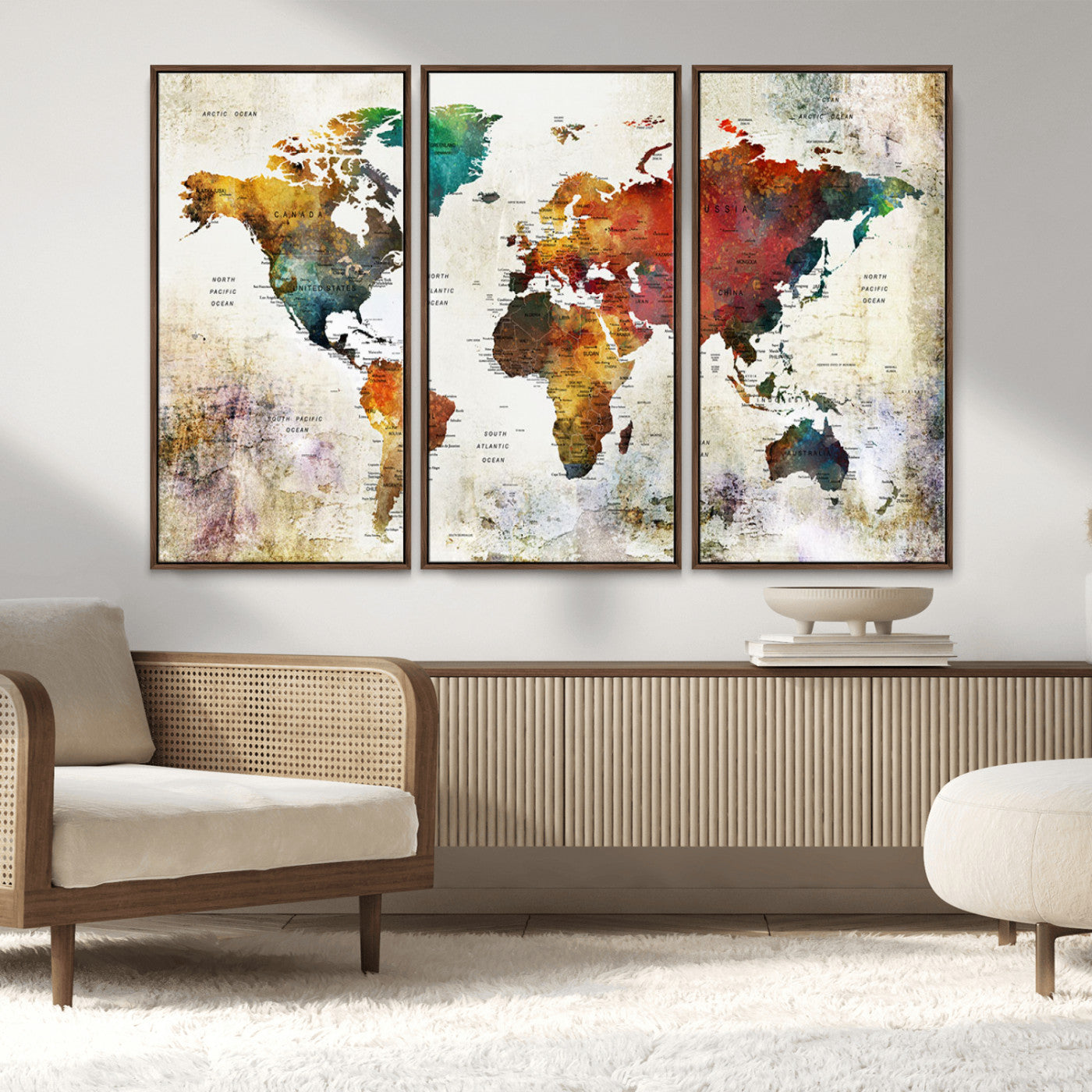 92207-MGV-FC-48X32-3P_Walnut-Push Pin World Map Canvas Print – Framed Wall Art for Couples to Track Their Travels – Anniversary