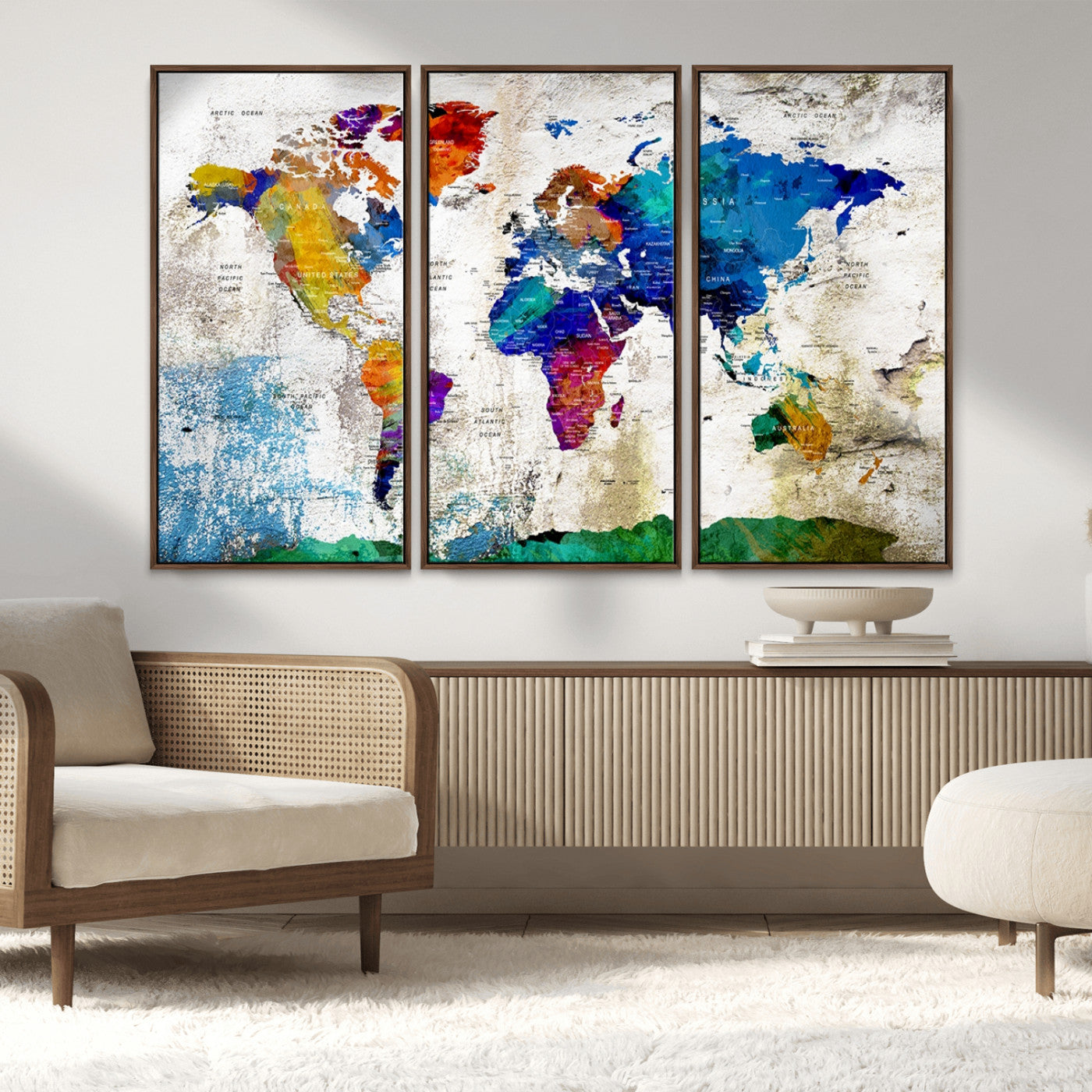 MGV-FC-48X32-3P - Push Pin World Map Canvas Print – Framed Wall Art for Couples to Track Their Travels – Anniversary