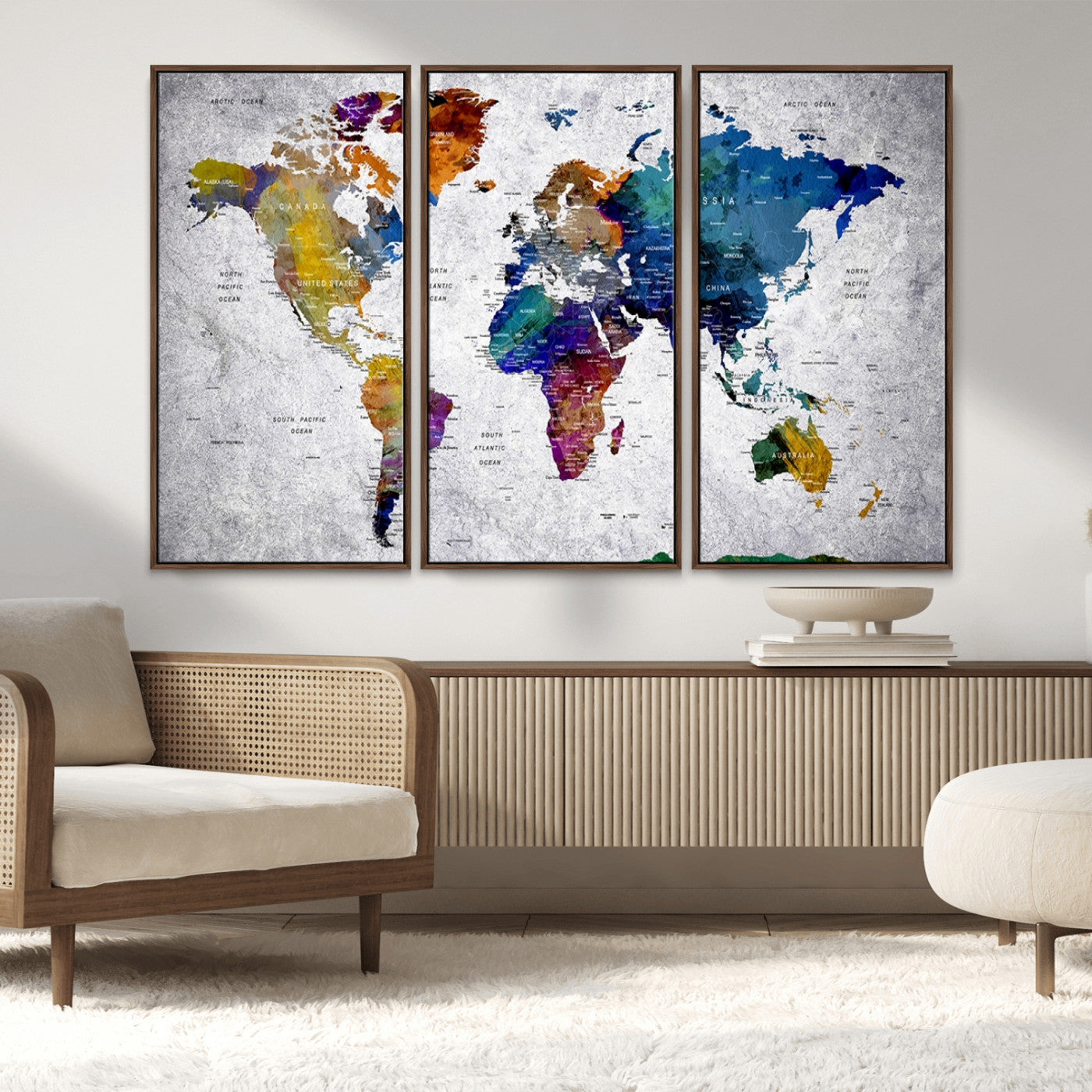 MGV-FC-48X32-3P - Push Pin World Map Canvas Print – Framed Wall Art for Couples to Track Their Travels – Anniversary