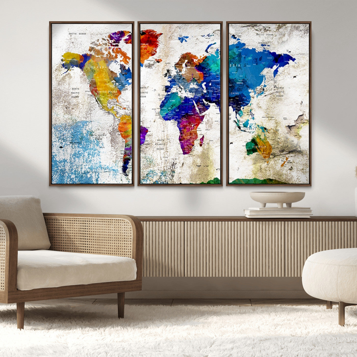 MGV-FC-48X32-3P - Push Pin World Map Canvas Print – Framed Wall Art for Couples to Track Their Travels – Anniversary
