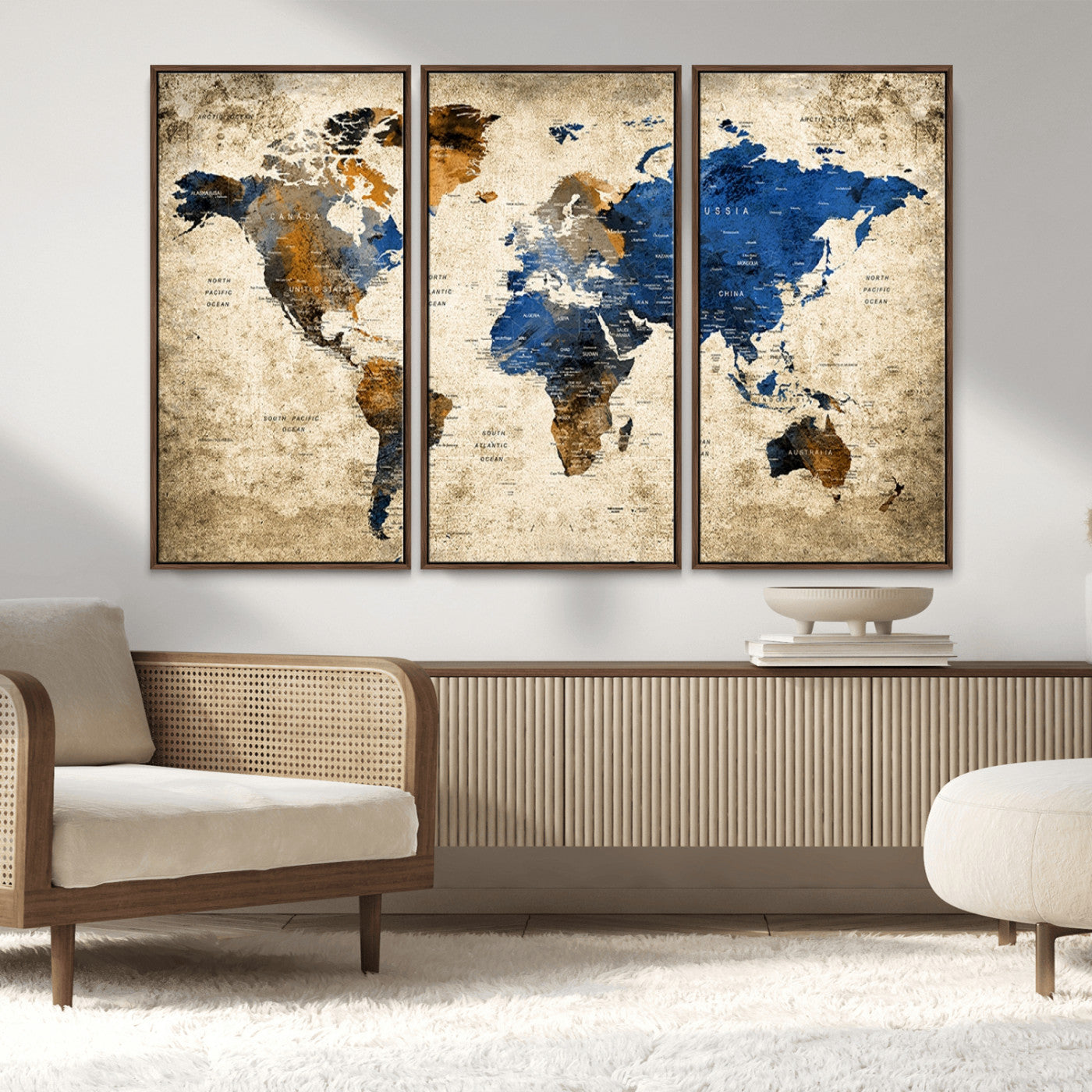 MGV-FC-48X32-3P - Push Pin World Map Canvas Print – Framed Wall Art for Couples to Track Their Travels – Anniversary