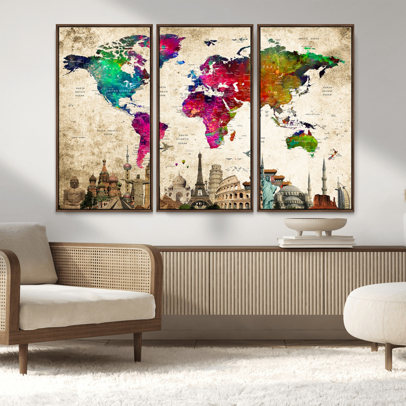 MGV-FC-48X32-3P - Push Pin World Map Canvas Print – Framed Wall Art for Couples to Track Their Travels – Anniversary