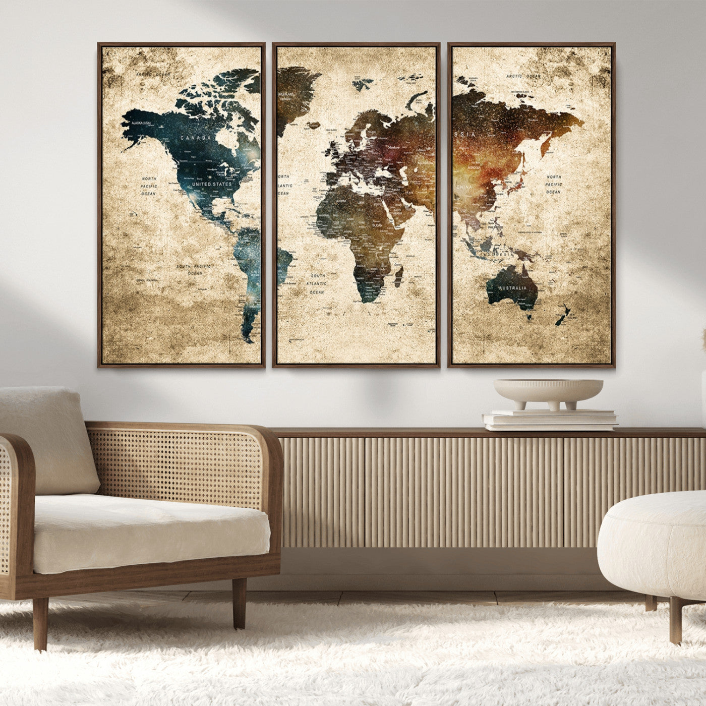 MGV-FC-48X32-3P - Push Pin World Map Canvas Print – Framed Wall Art for Couples to Track Their Travels – Anniversary