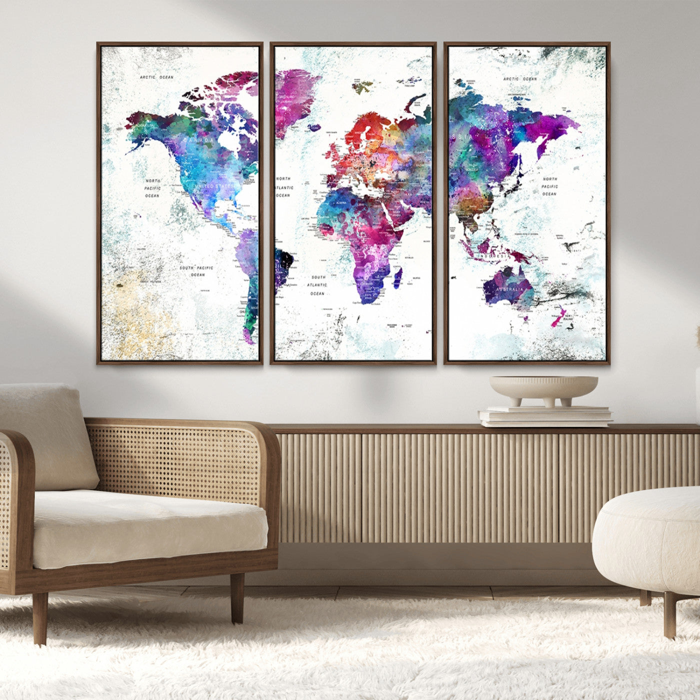 MGV-FC-48X32-3P - Push Pin World Map Canvas Print – Framed Wall Art for Couples to Track Their Travels – Anniversary