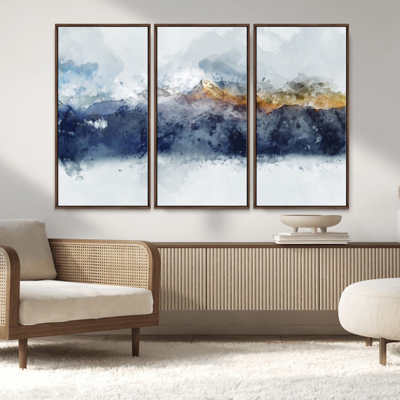 89149-MGV-FC-48X32-3P_Walnut-Abstract Mountain Range Art Canvas Print | 3 Panel Watercolor Landscape for Living Room, Office, or Bedroom | Large Ready-to-Hang Artwork
