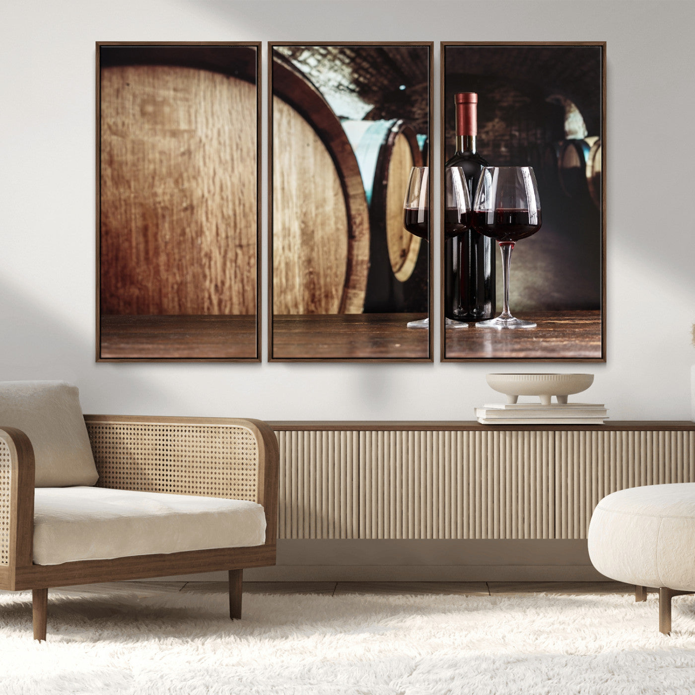 MGV-FC-48X32-3P - Wine and Barrel Wall Art Canvas Print