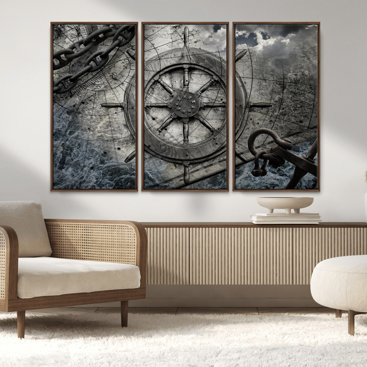 MGV-FC-48X32-3P - Ship Steering Wheel Vintage Wall Art Canvas Print