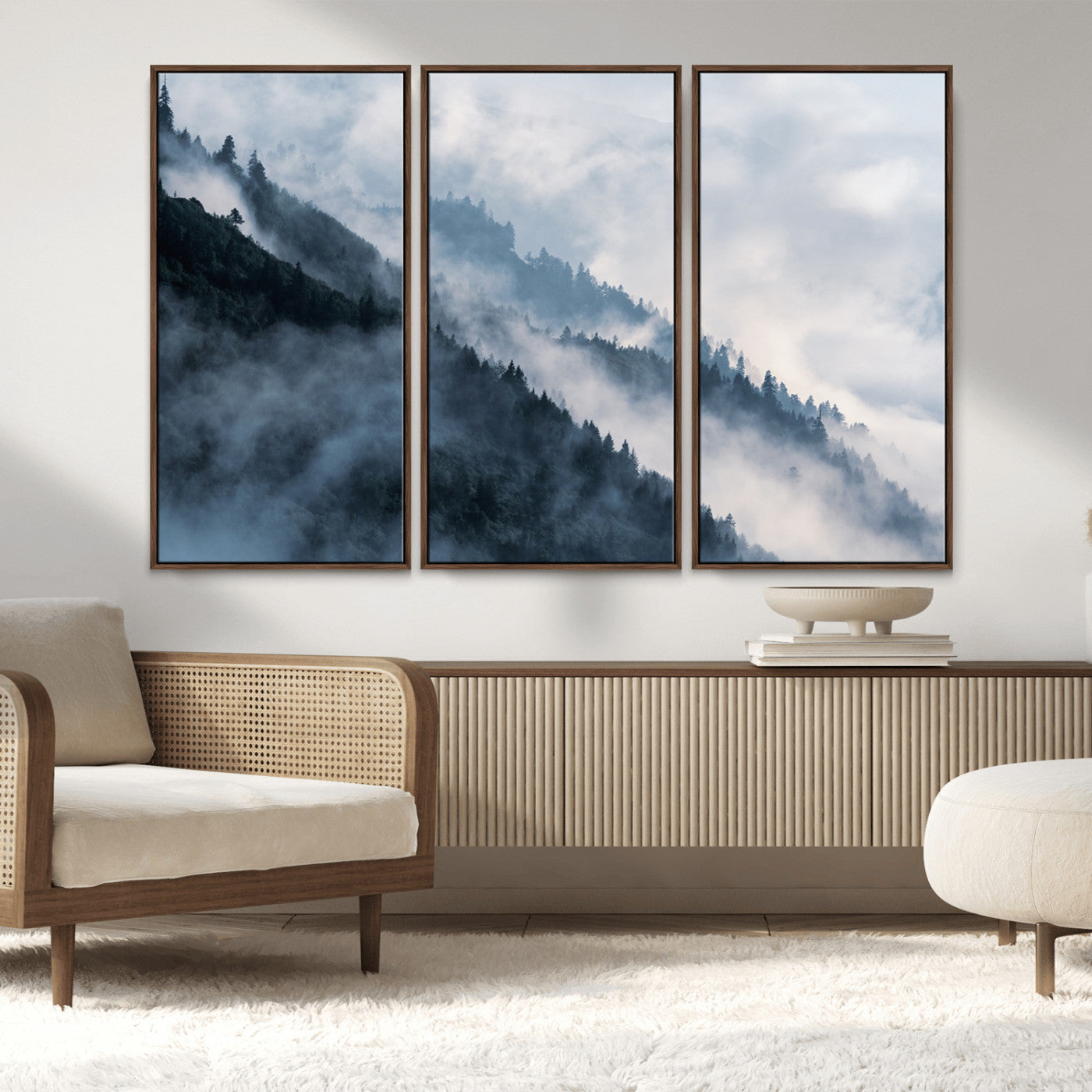 MGV-FC-48X32-3P - Foggy Forest Wall Art Canvas Print – Misty Mountain Landscape Decor – Ready to Hang Nature-Inspired