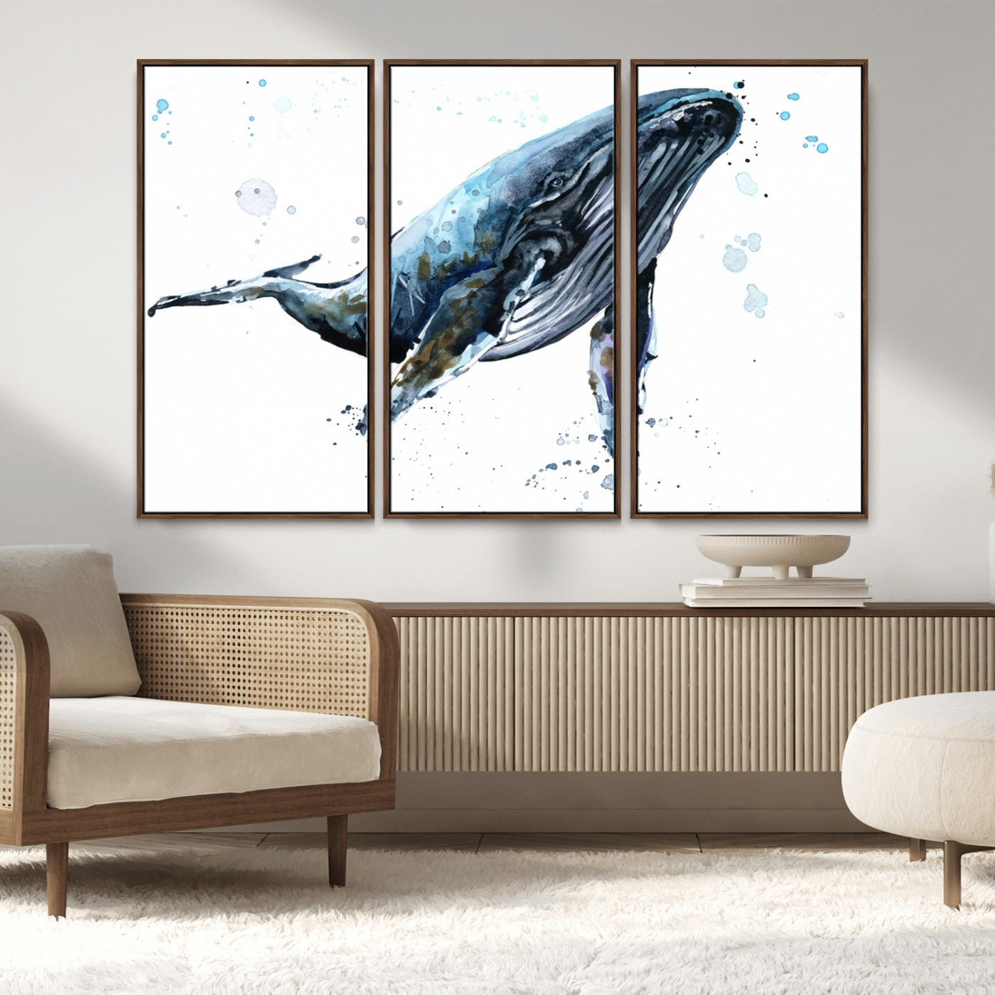 MGV-FC-48X32-3P - Watercolor Whale Wall Art Canvas Print