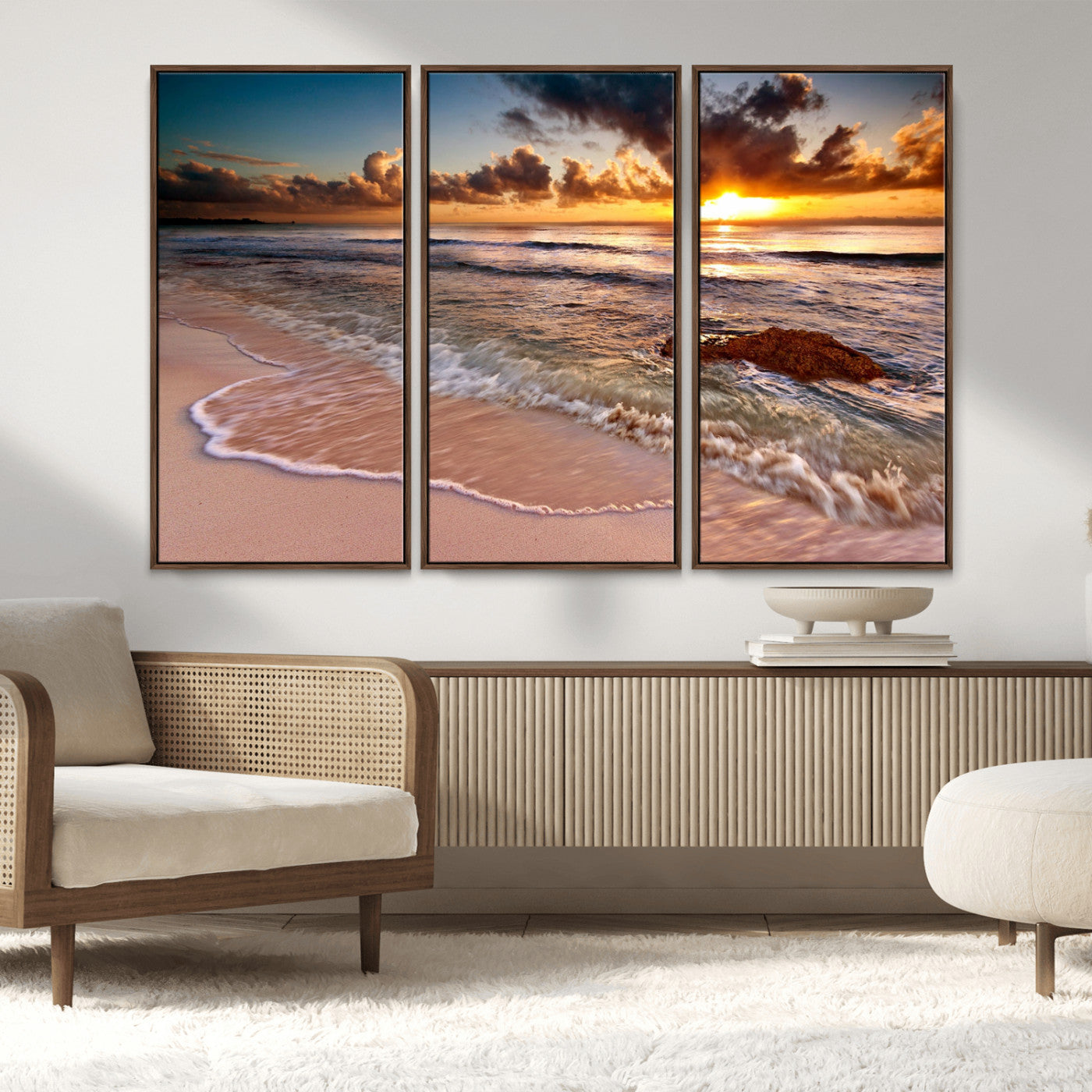 MGV-FC-48X32-3P - Sunset on Ocean Wall Art Canvas Print