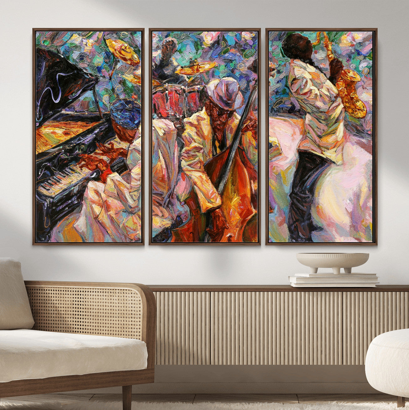 34929-MGV-CV-36X24 - African American Jazz Art Music Abstract Wall Art Painting Canvas Wall Art