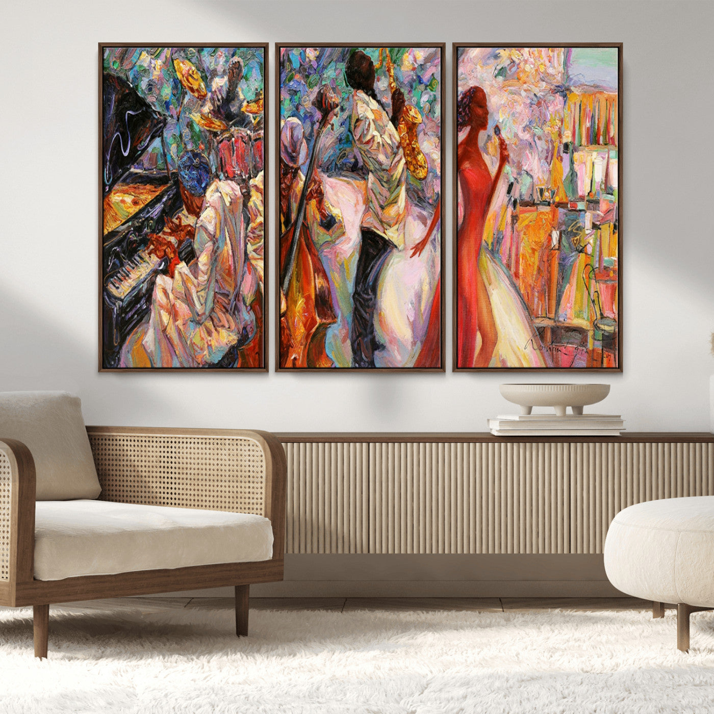 MGV-FC-48X32-3P - Abstract Afro American Jazz Canvas Wall Art | Music-Inspired Painting for Dining Room, Living Room,