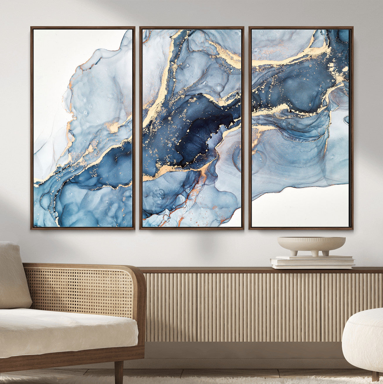 33782-MGV-CV-36X24 - Abstract Art Print - Blue Abstract Canvas Wall Art Print Abstract Art Fluid Effect Marble Wall Art