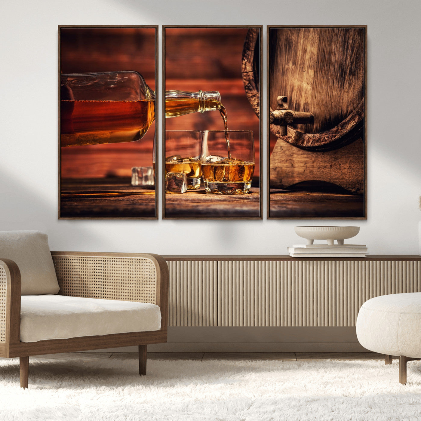 MGV-FC-48X32-3P - Whiskey and Cigar Canvas Wall Art | 3 Panel Bar Room Decor for Home Lounge, Office, or Man Cave |