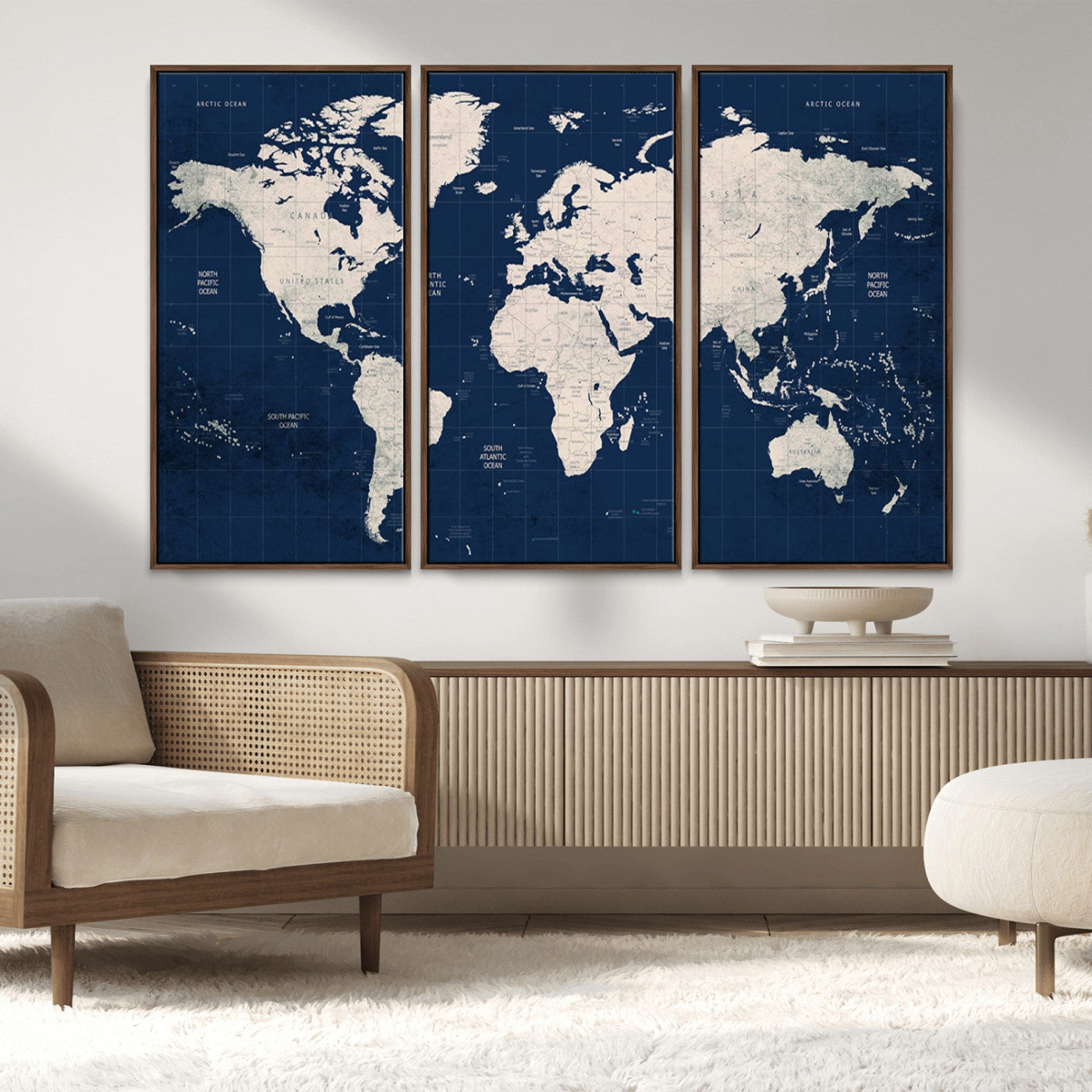 17866-MGV-FC-48X32-3P_Walnut-Push Pin World Map Canvas Print – Framed Wall Art for Couples to Track Their Travels – Anniversary