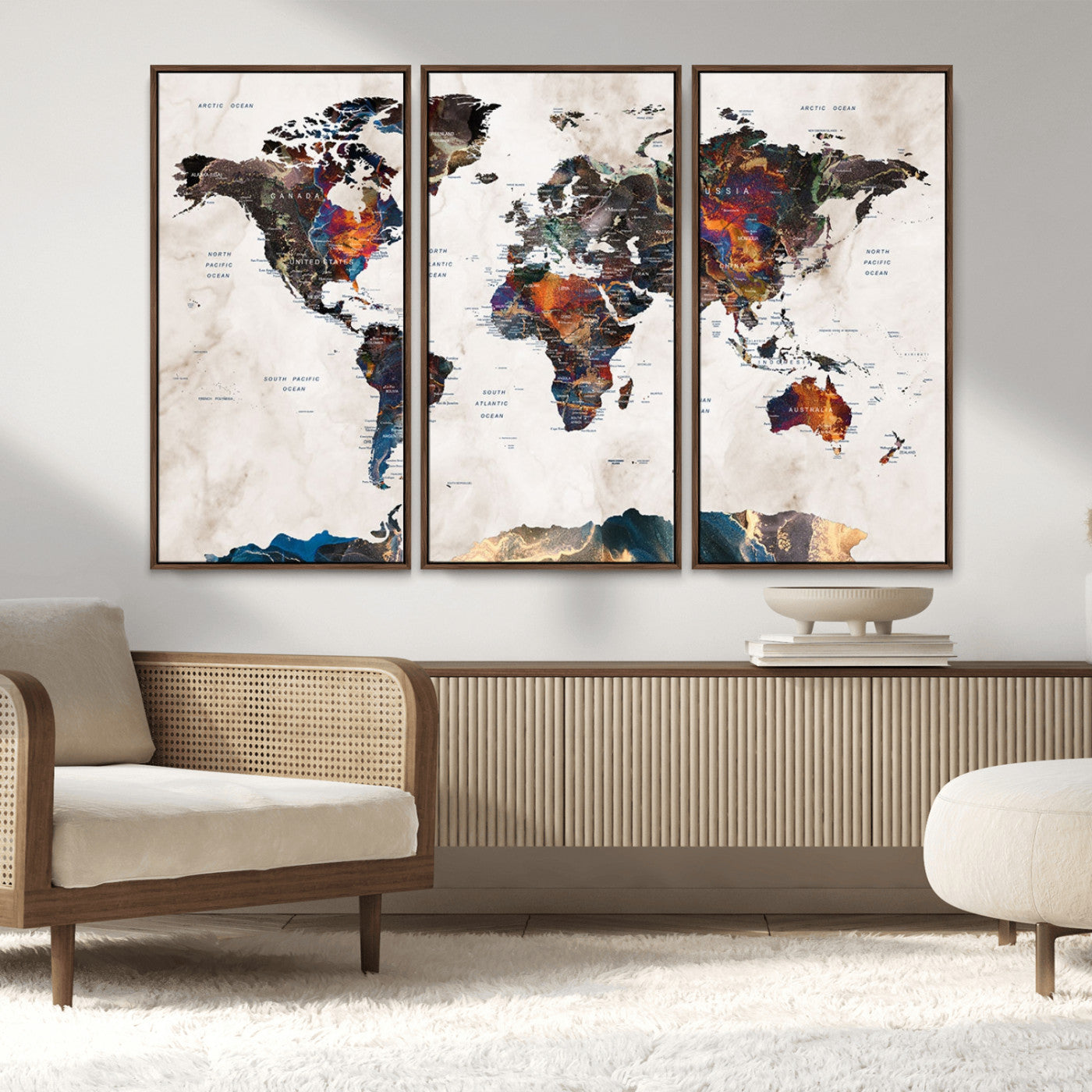 MGV-FC-48X32-3P - Push Pin World Map Canvas Print – Framed Wall Art for Couples to Track Their Travels – Anniversary