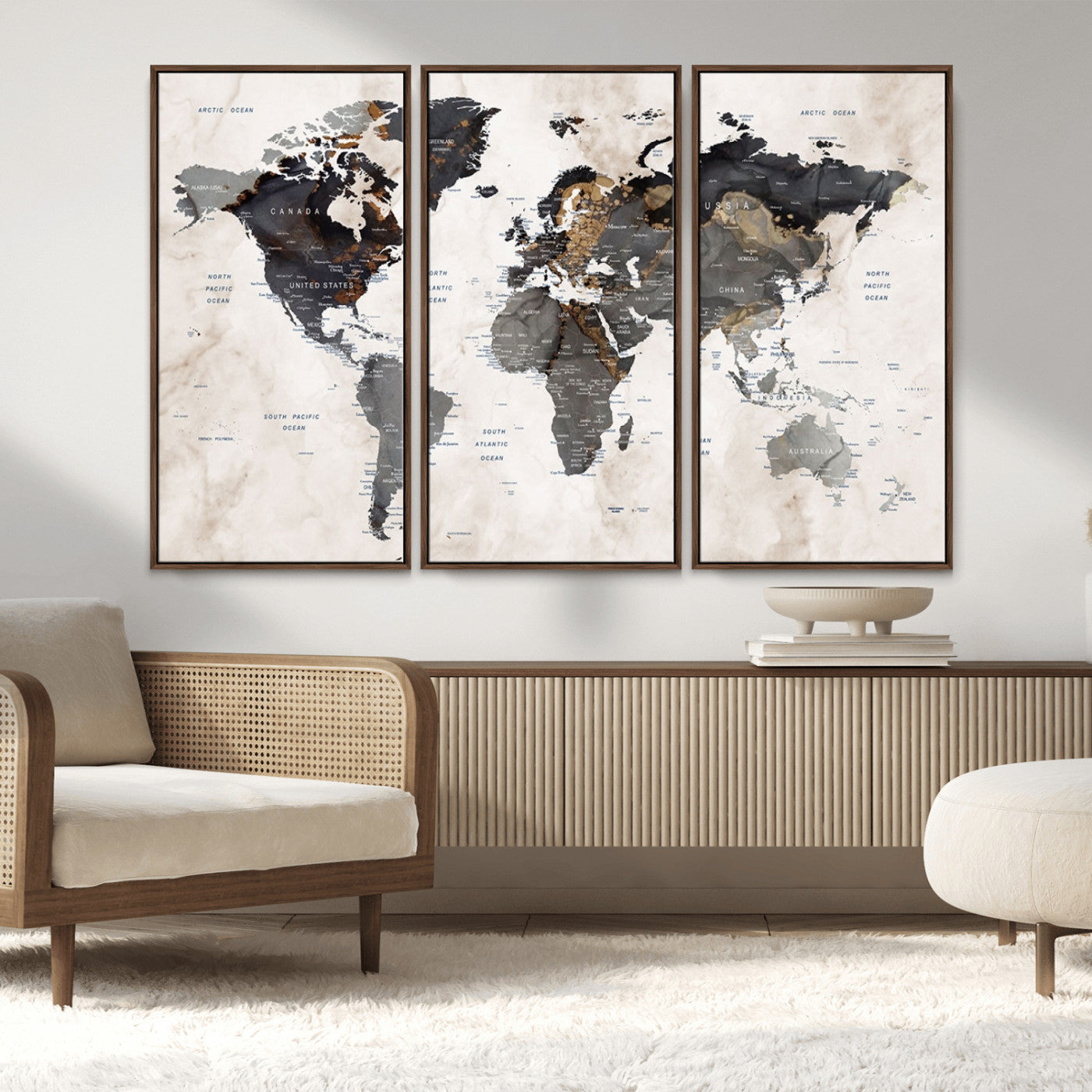 MGV-FC-48X32-3P - Push Pin World Map Canvas Print – Framed Wall Art for Couples to Track Their Travels – Anniversary