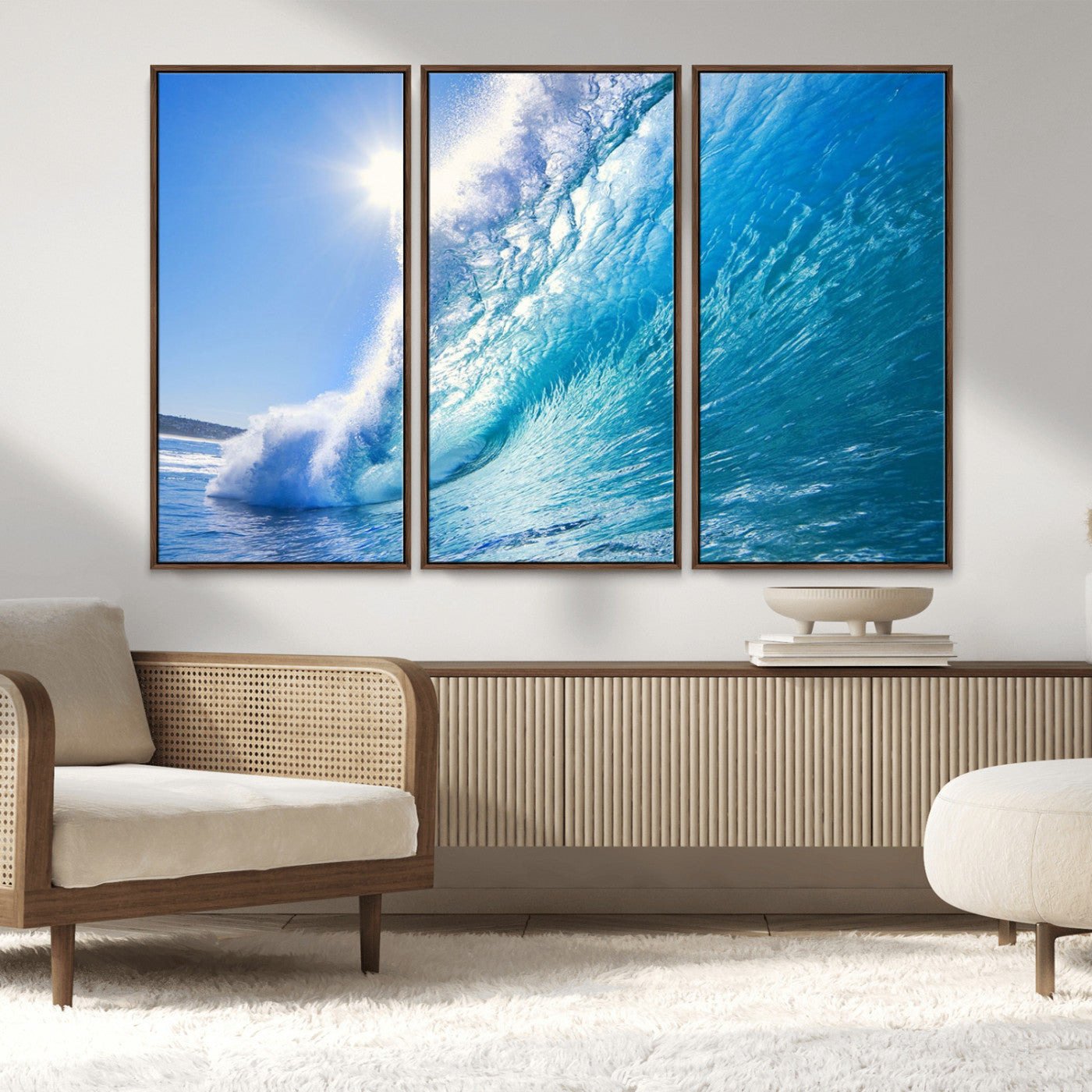 MGV-FC-48X32-3P - Blue Big Wave Surfing Ocean Canvas Wall Art Artwork Print , Surf Wall Art, Sea Wall Art