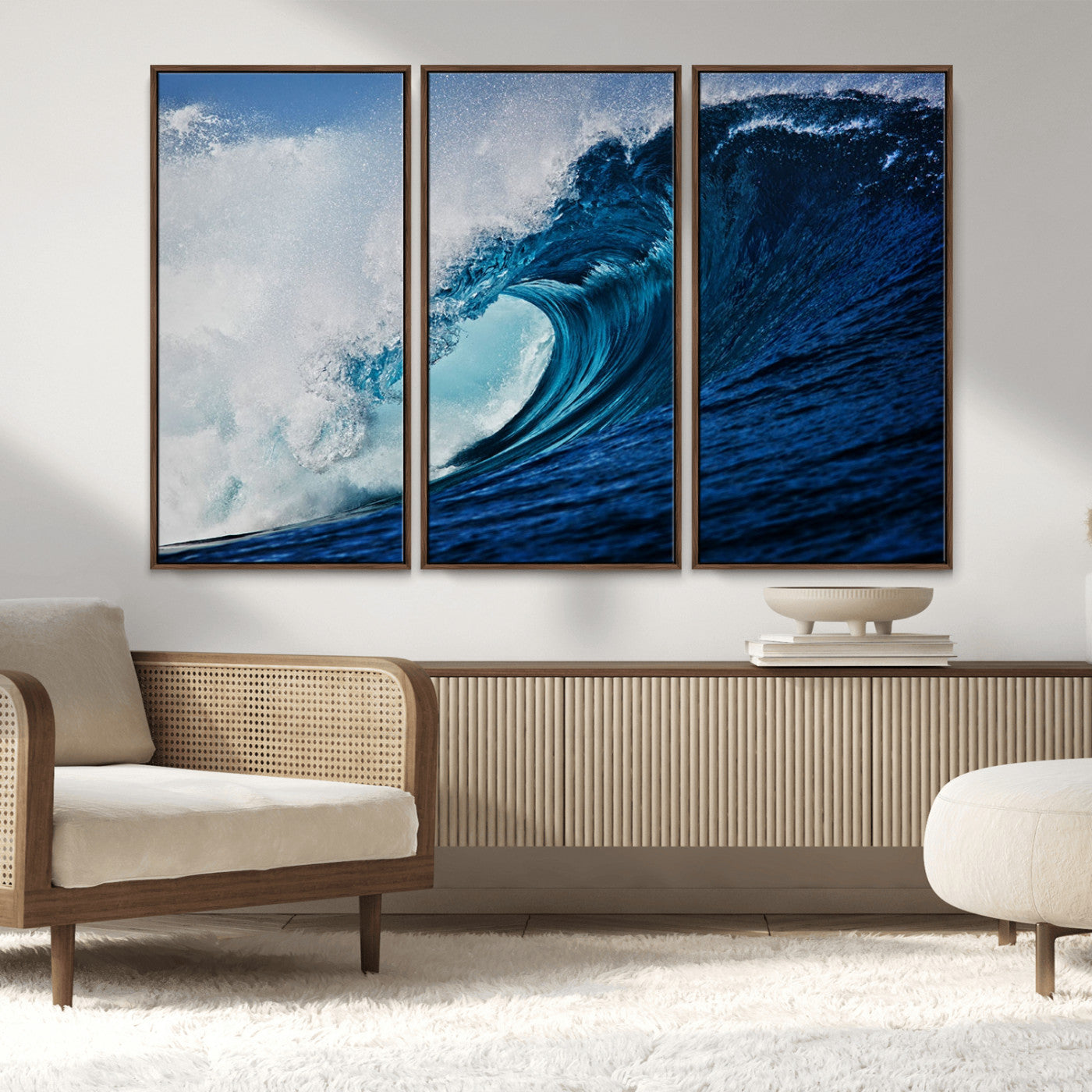 MGV-FC-48X32-3P - Ocean Wave at Sunset Canvas Art, Large Wall Print of Vibrant Water Waves, Coastal Art for Living Room and Dining Room Decor