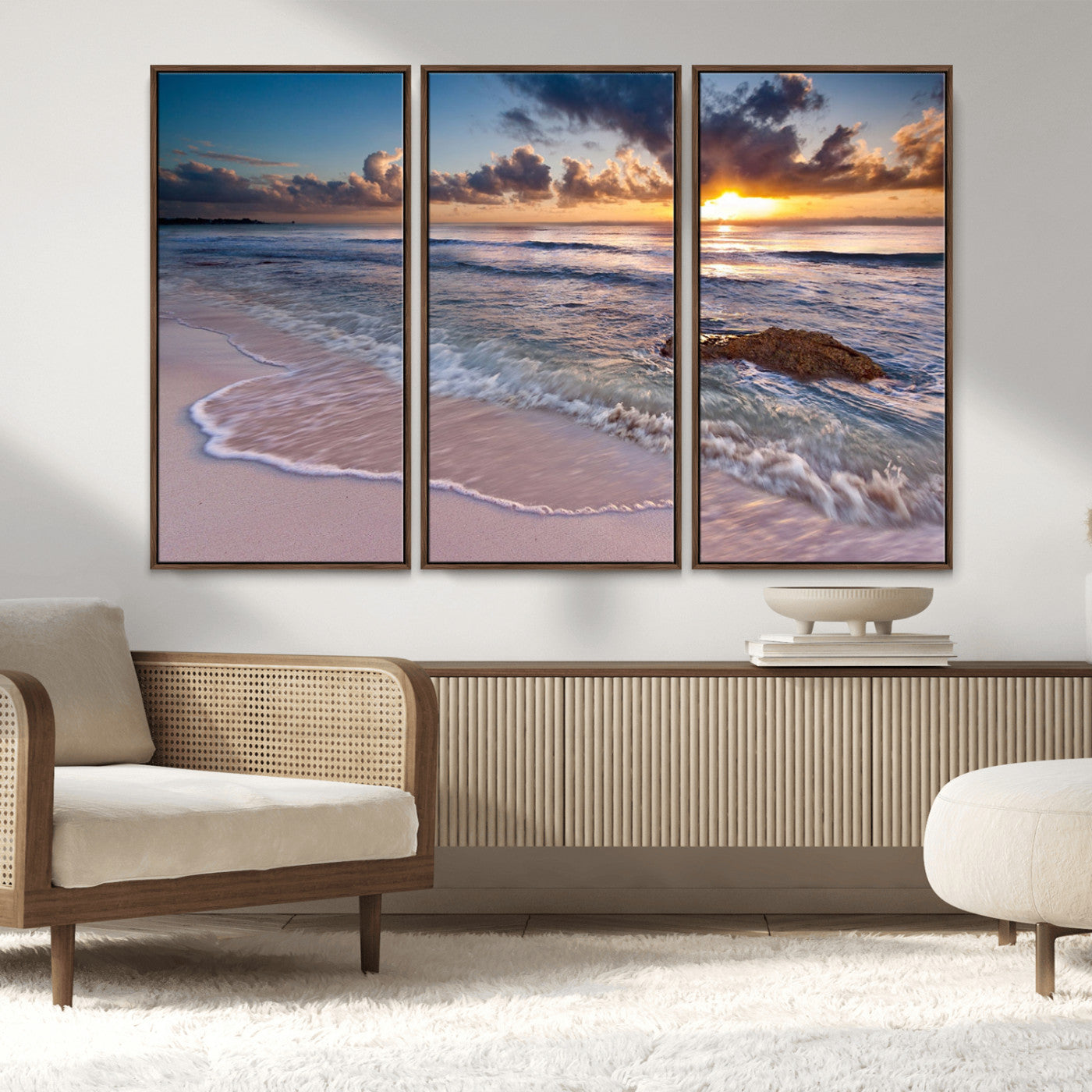 MGV-FC-48X32-3P - Sea Ocean Sunset Beach Wall Art Canvas Print