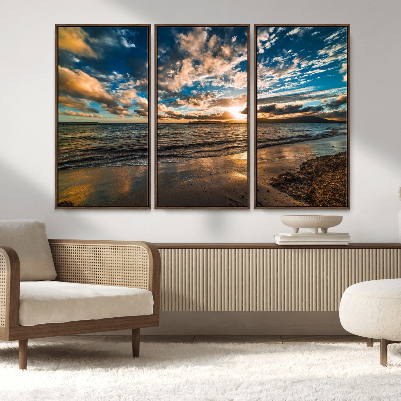 MGV-FC-48X32-3P - Beach Wall Art - Stunning Ocean Sunset Canvas Print with Coastal Design for Elegant and Relaxing