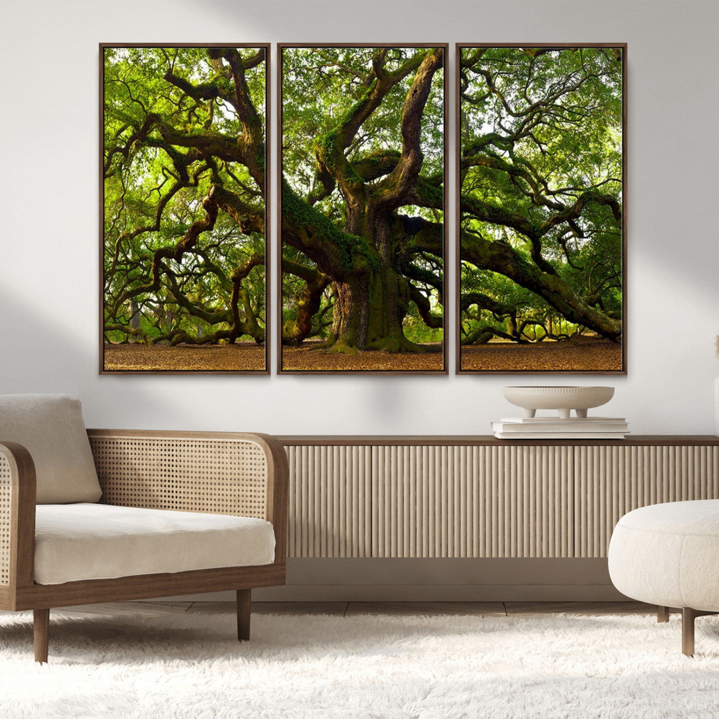MGV-FC-48X32-3P - Angel Oak Tree Wall Art Canvas Print | Forest Tree Nature Photography Print on Canvas | Large Triptych Art for Living Room or Office Decor