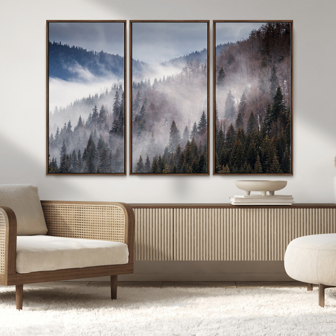 MGV-FC-48X32-3P - Beautiful Rising Fog in Winter Mountain Landscape - Framed Rising Fog in Winter Mountain Canvas