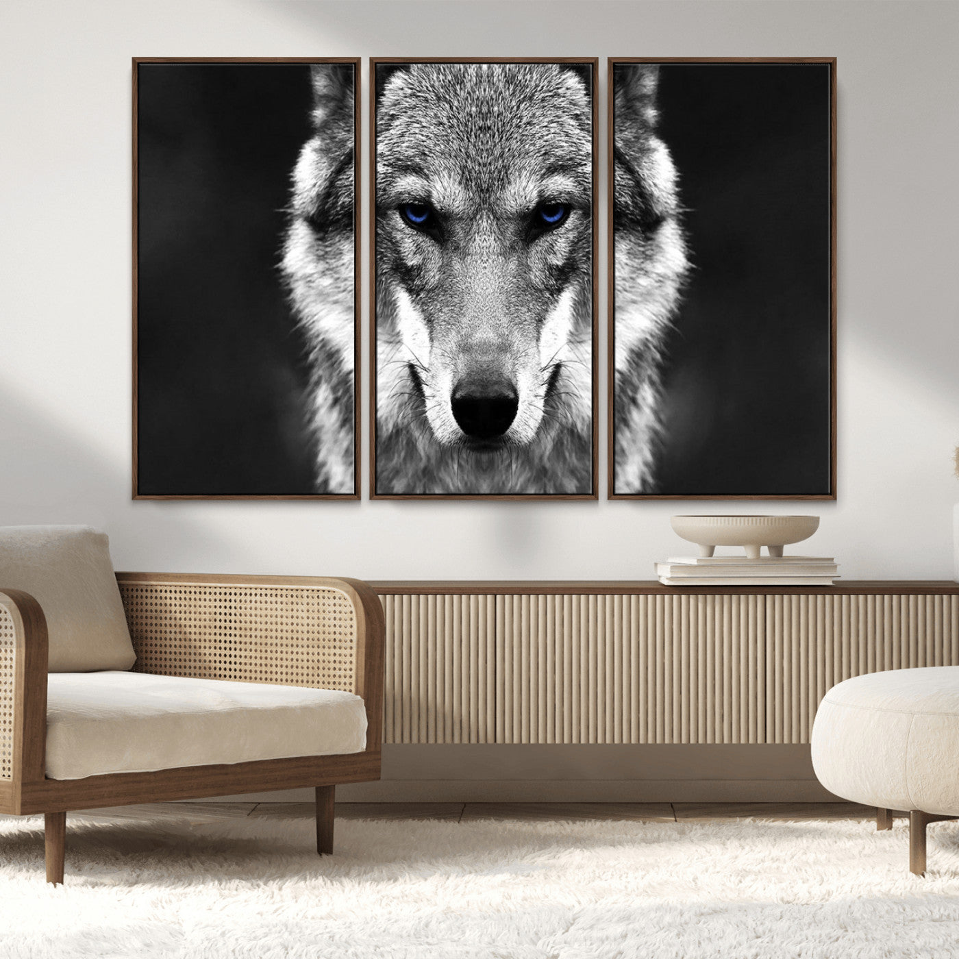 MGV-FC-48X32-3P - Black and White Wild Wolf Wall Art Canvas Print