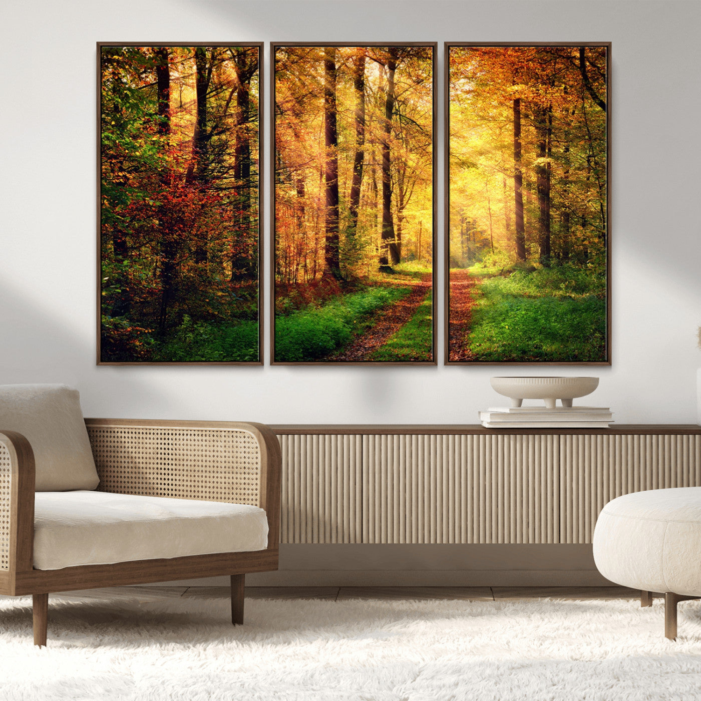 MGV-FC-48X32-3P - Forest Fall Wall Art Print - Sunlight Through Trees Wall Art Canvas Print