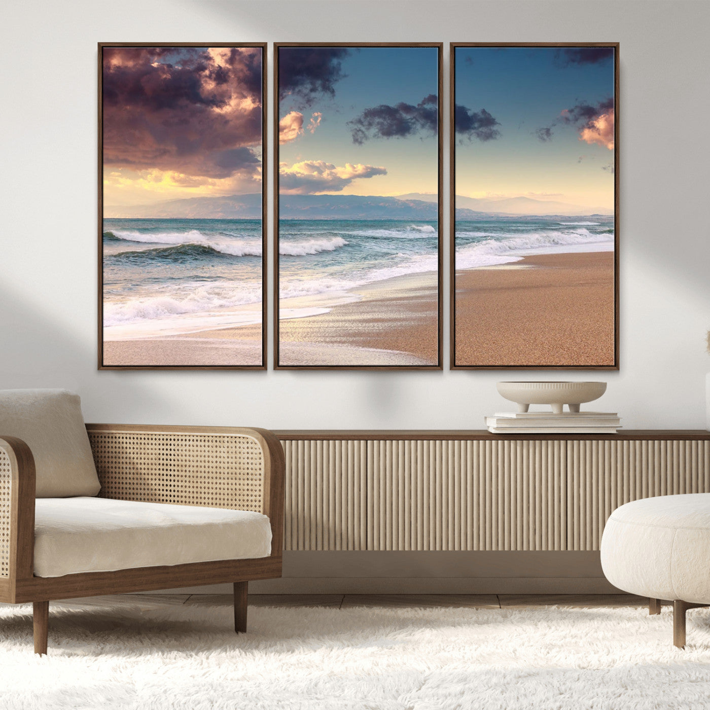 MGV-FC-48X32-3P - Cloudy Weather Beach Sunset Canvas Print | Sunrise Wall Art Canvas Print