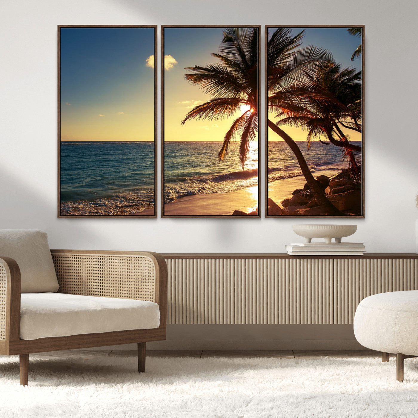 MGV-FC-48X32-3P - Sunset Palm Trees Wall Art Canvas Print