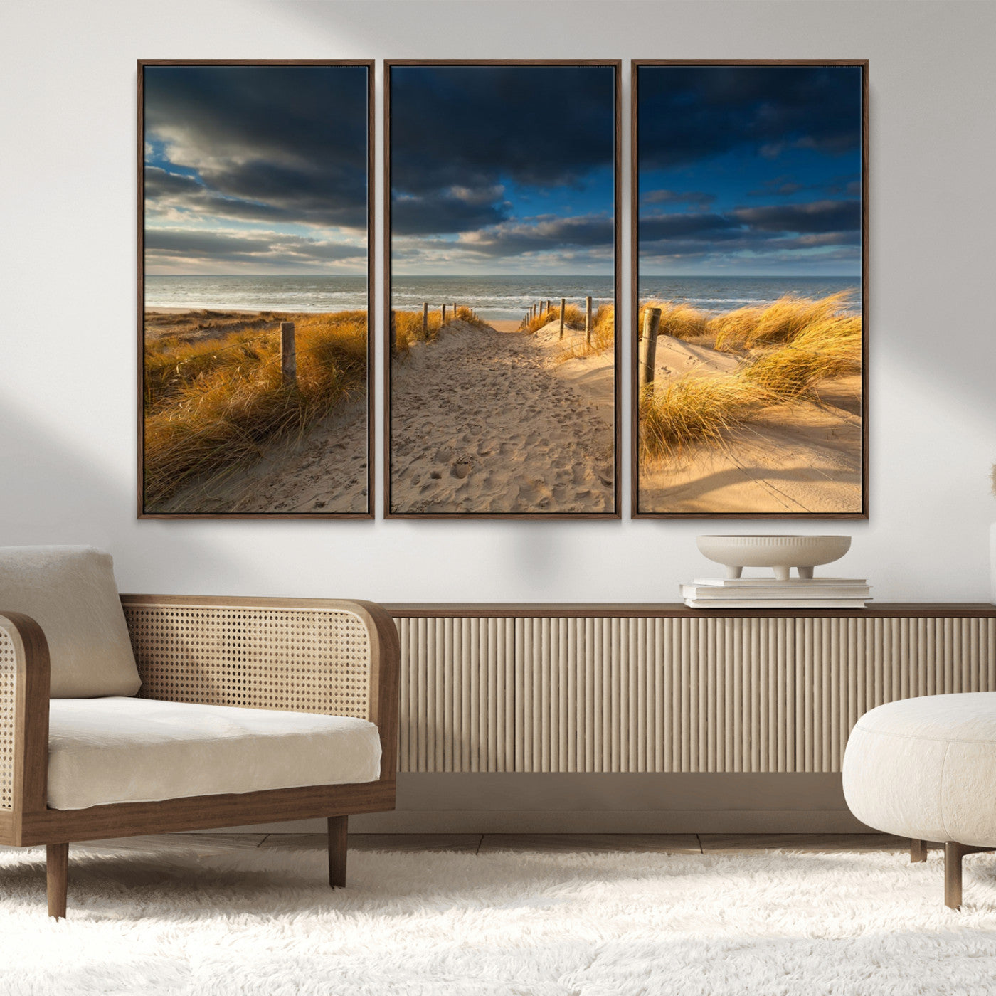 MGV-FC-48X32-3P - Ocean Beach Dark Clouds Wall Art Canvas Print
