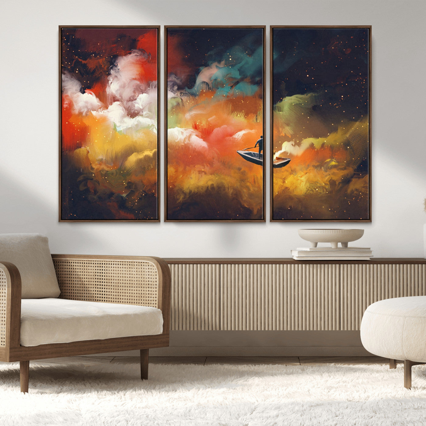 MGV-FC-48X32-3P - Surreal Space Adventure Canvas Wall Art – Dreamlike Abstract Galaxy Print – Framed and Ready to Hang for Living Room or Bedroom Decor