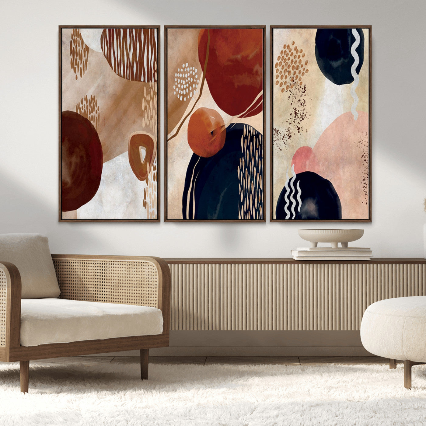 MGV-FC-48X32-3P - Boho Wall Art Canvas Print Set Mid-Century Prints Bohemian Wall Artwork Prints Boho Neutral
