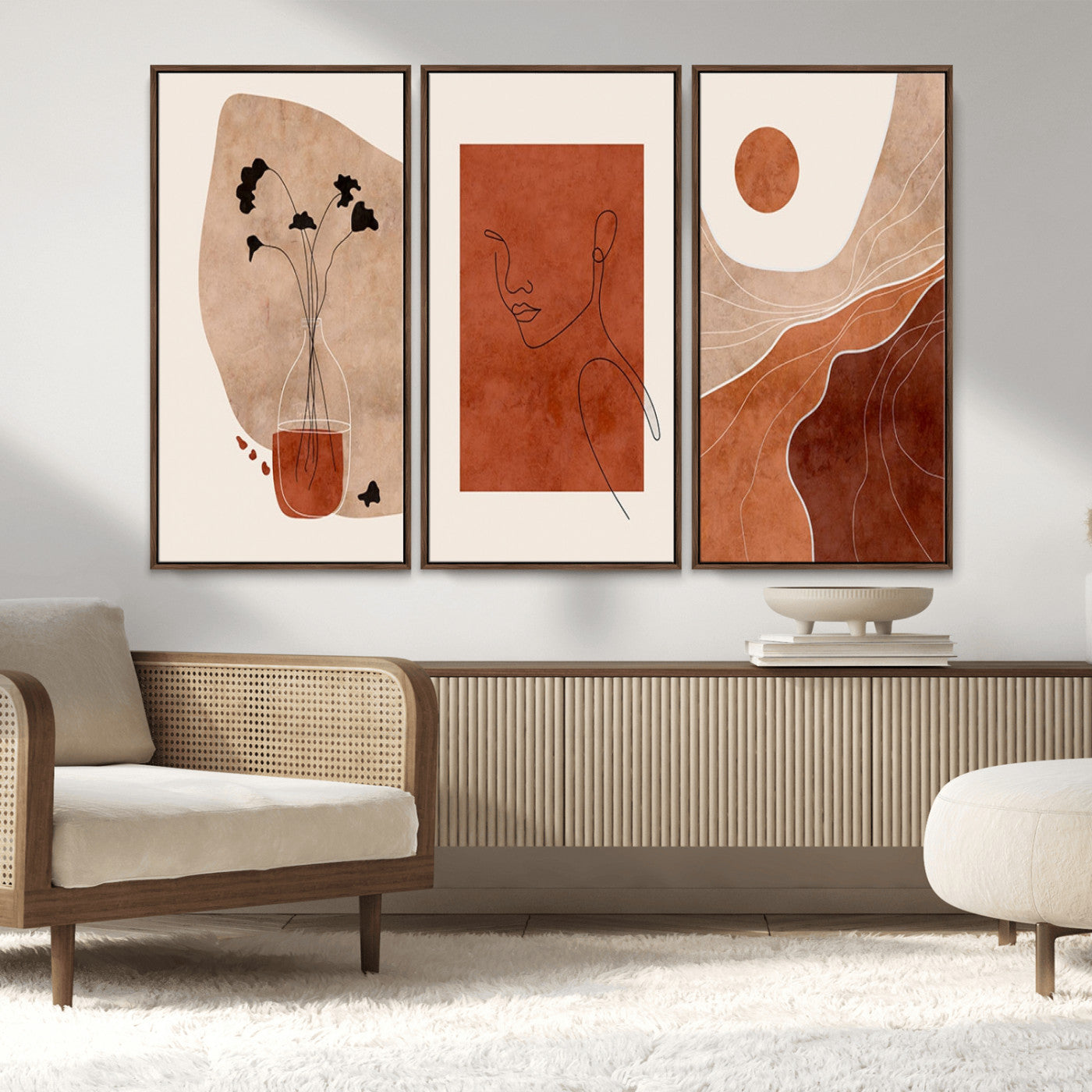 MGV-FC-48X32-3P - Boho Sunset Mountain Canvas Print, Modern Boho Sunset Mountain Landscape Triptych – Giclée Canvas