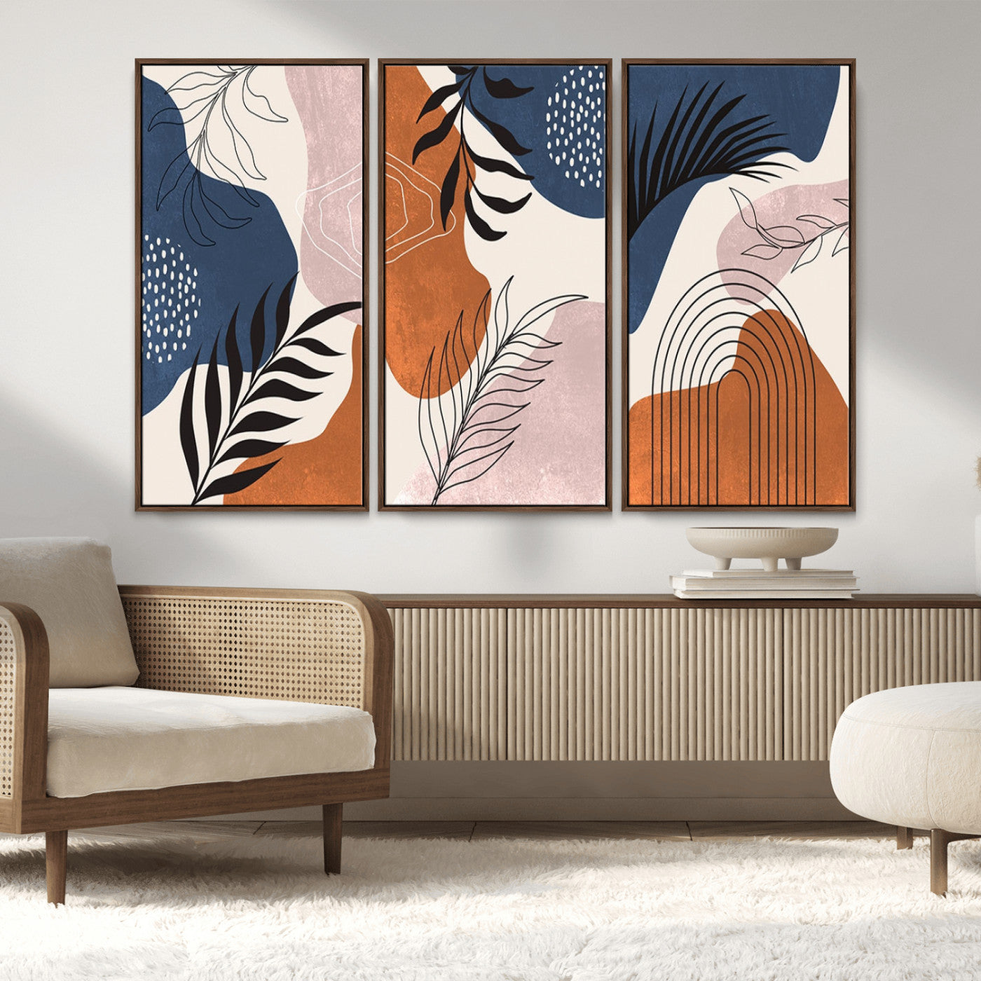 MGV-FC-48X32-3P - Boho Wall Art Canvas Print Set Mid-Century Prints Bohemian Wall Artwork Prints Boho Neutral,