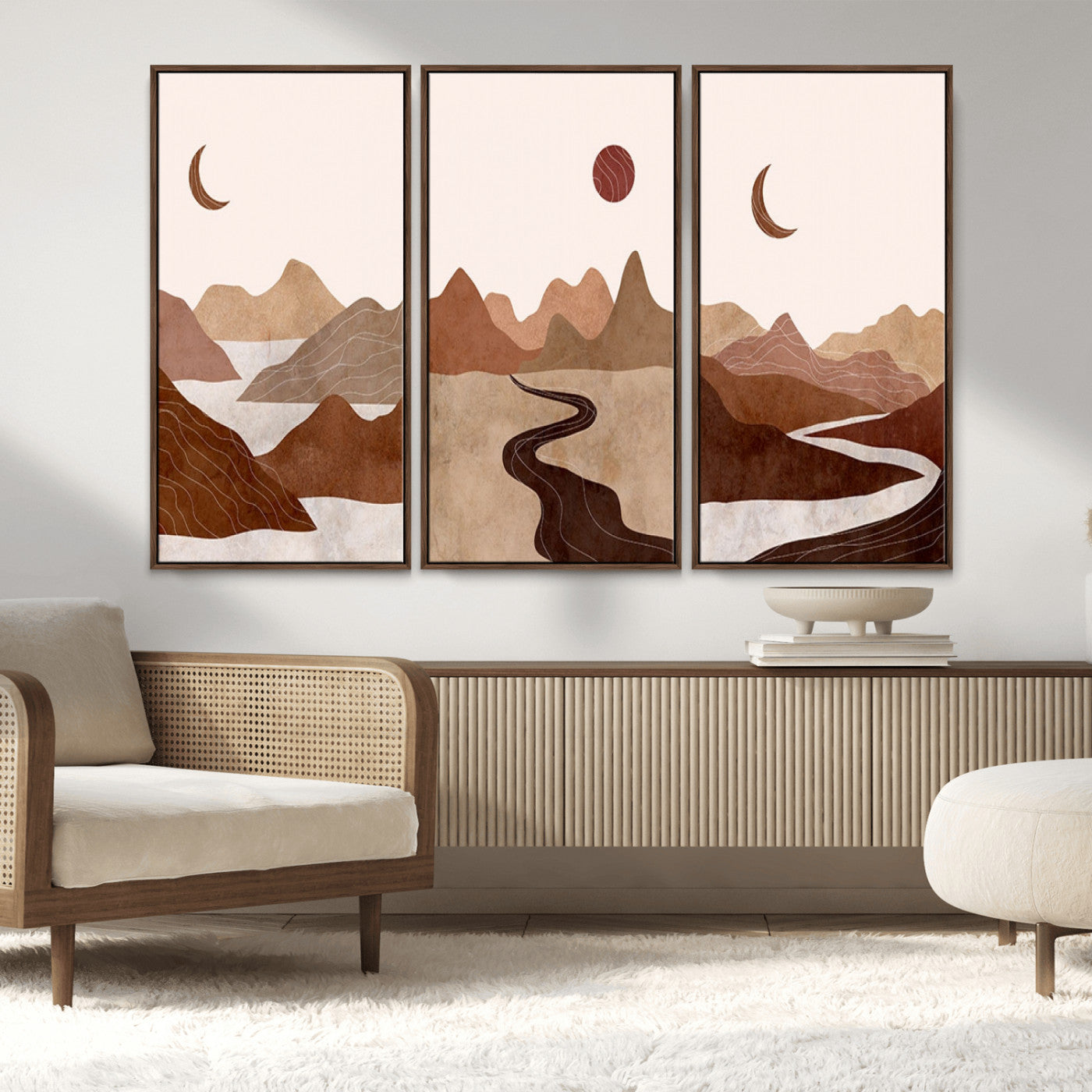 MGV-FC-48X32-3P - Boho Wall Art Canvas Print Set Mid-Century Prints Bohemian Wall Artwork Prints Boho Neutral