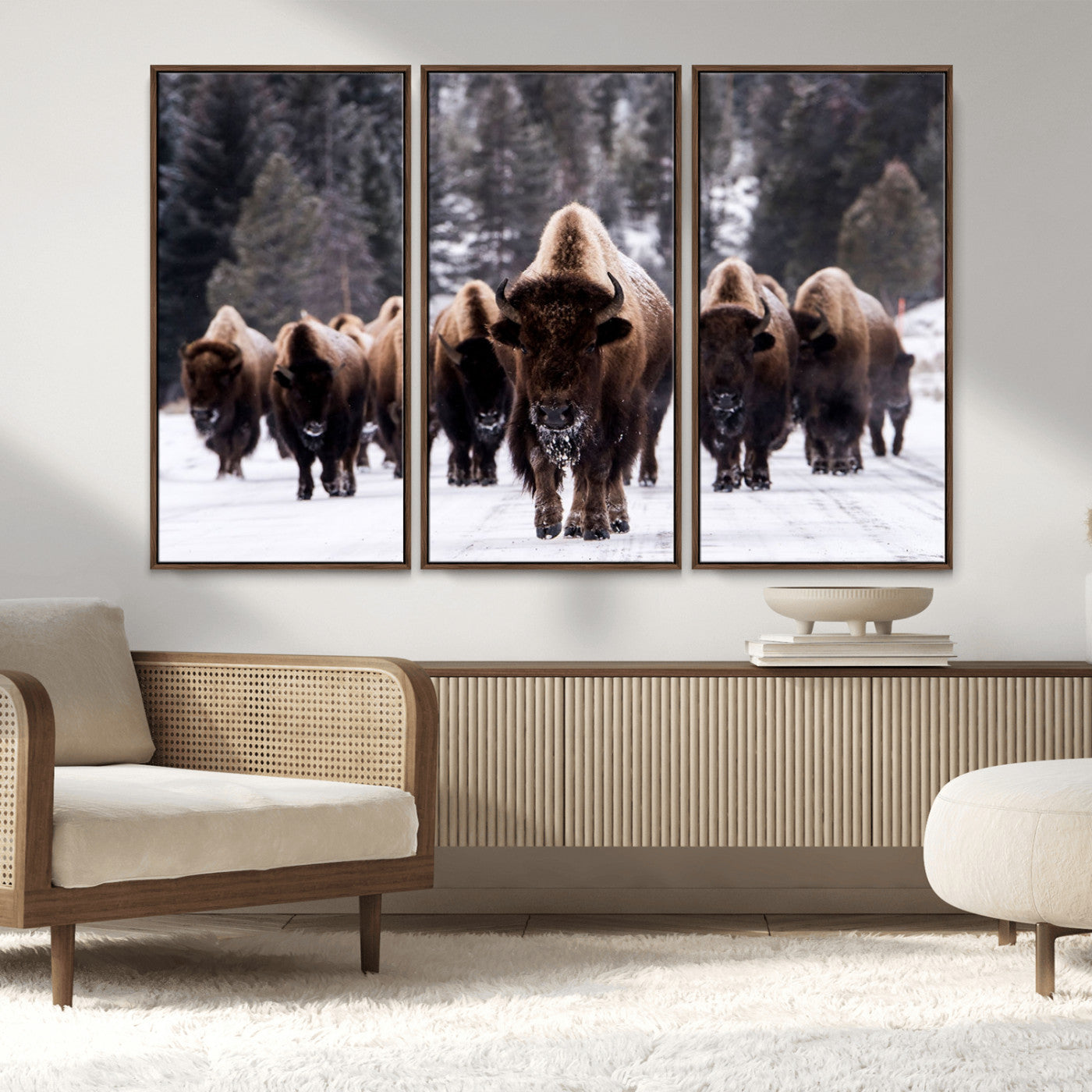 MGV-FC-48X32-3P - Bison Wall Art Canvas Print- Bison Herd Canvas Wall Art – Majestic Wildlife Photography – Framed and Ready to Hang Nature-Inspired Art - Buffalo Wall Art Print