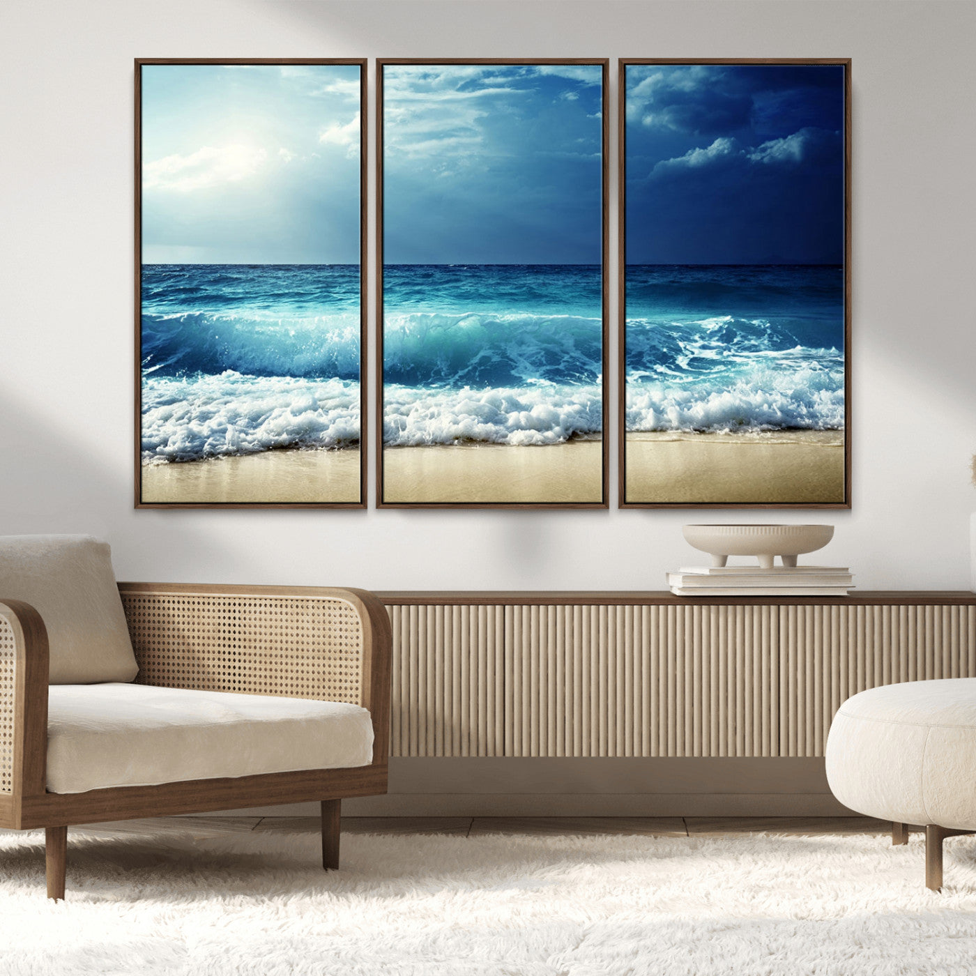MGV-FC-48X32-3P - Majestic Ocean Wave Wall Art Canvas | 3 Panel Large Seascape Print for Living Room, Bedroom, Office Decor, Ready to Hang