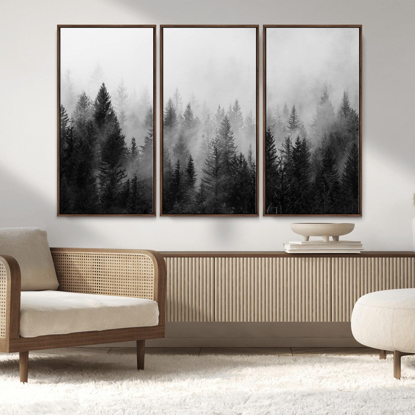 MGV-FC-48X32-3P - Fogy Forest Canvas Wall Art Print - Mountain Wall Art with Pine Trees and Misty Forest Canvas Print