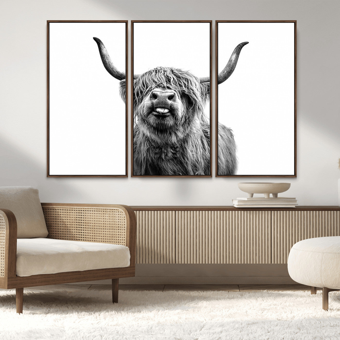 MGV-FC-48X32-3P - Fanny Scottish Highland Cow Cattle Art Print Farmhouse Wall Art Canvas Print