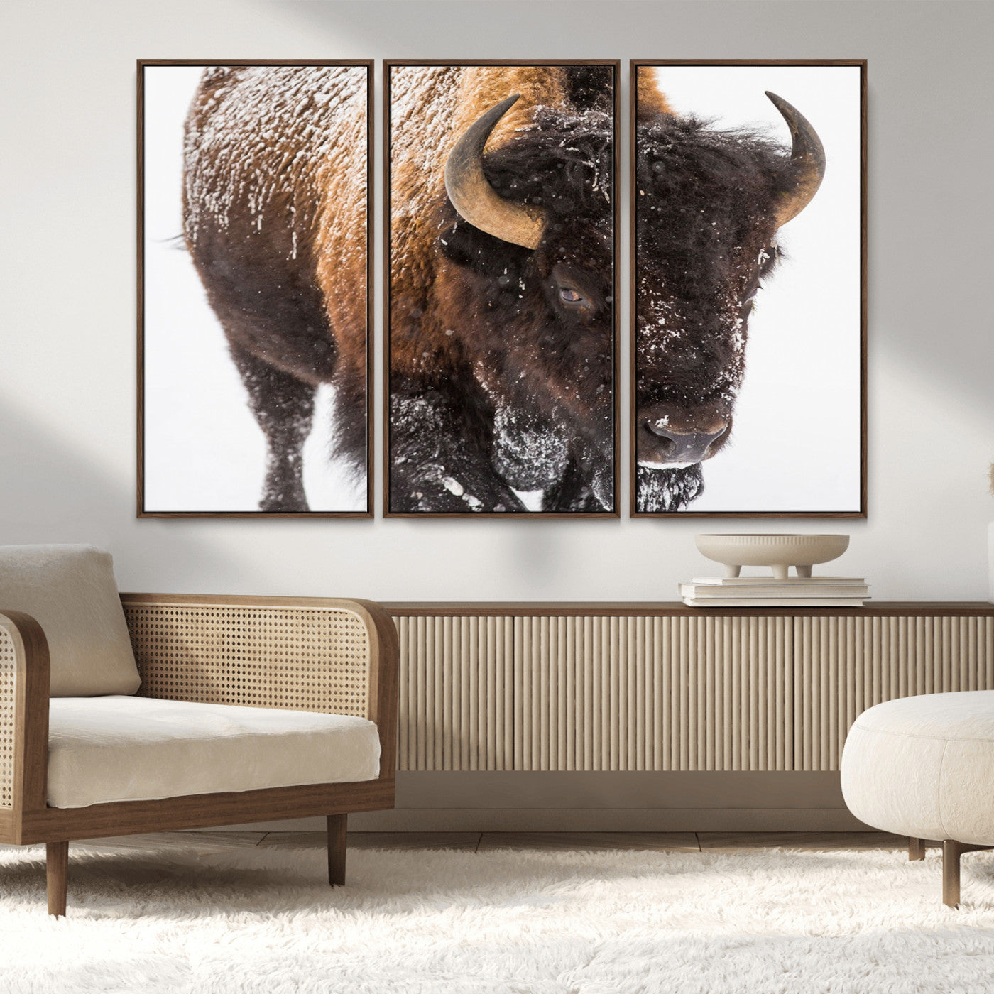 MGV-FC-48X32-3P - Bison Wall Art Canvas Print For Farmhouse, Wild Animal Wall Art